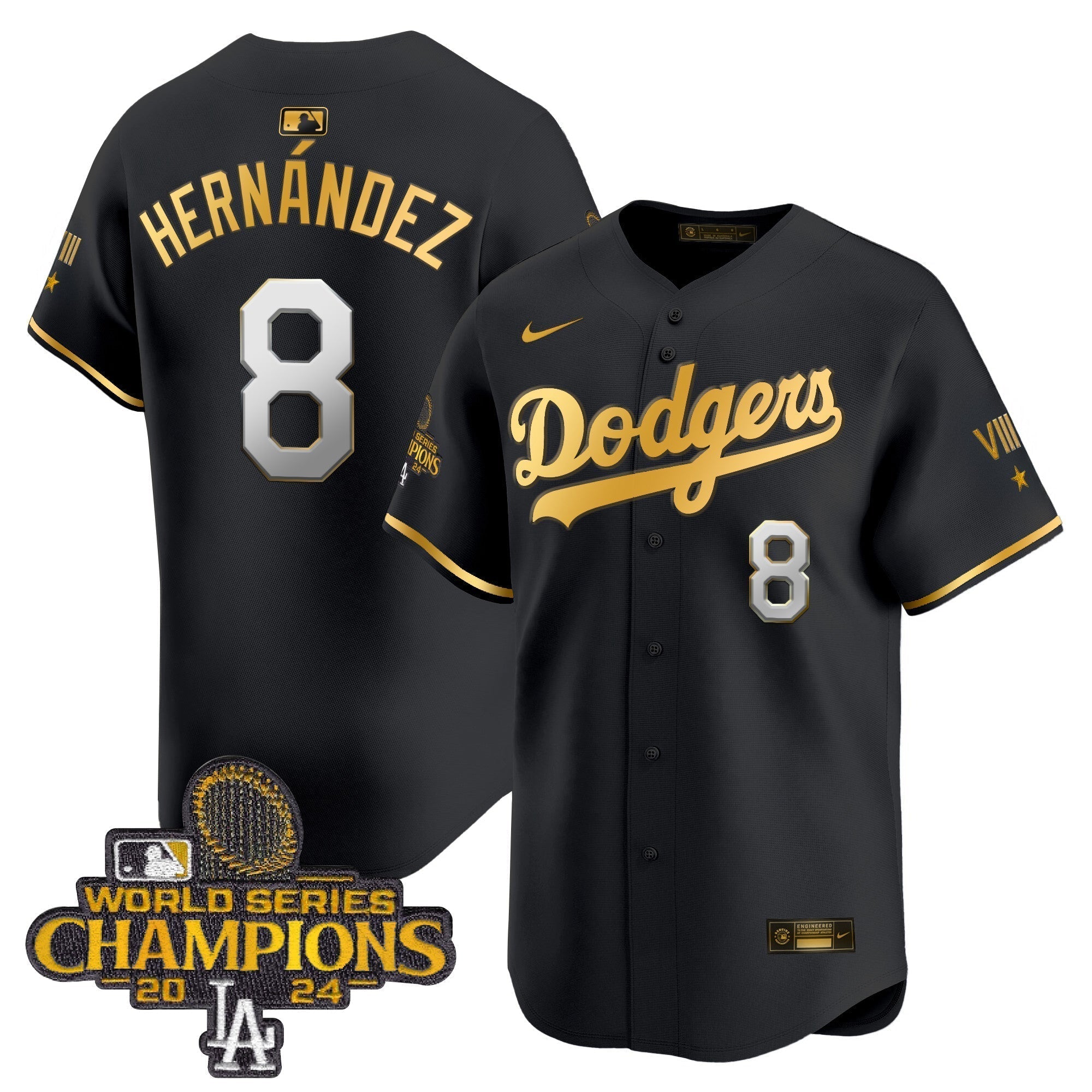 Dodgers 2024 World Series Champions Gold Trim Vapor Premier Limited Jersey - Stitched