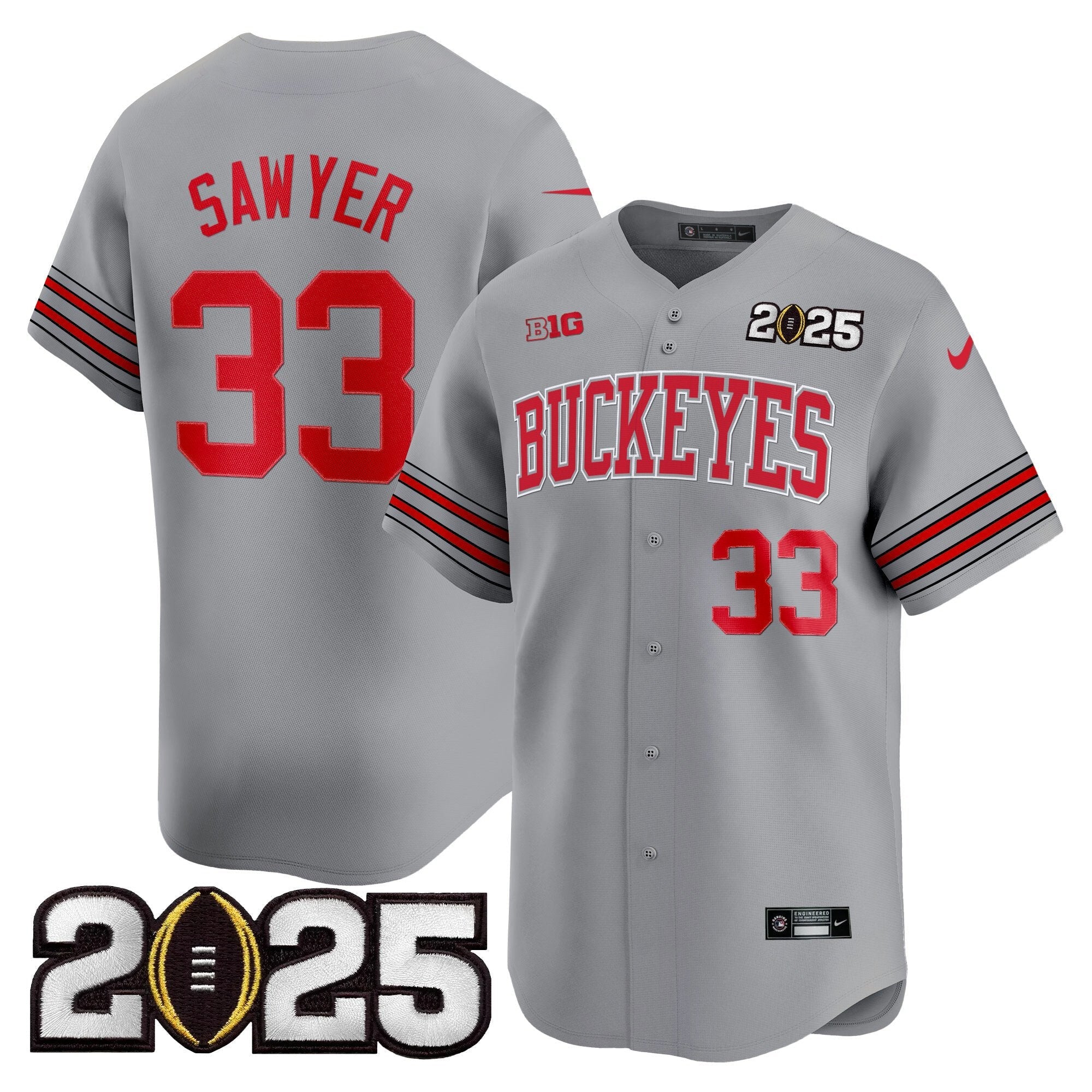 OSU 'Heritage Stripe' 2025 CFP Final Patch Vapor Baseball Jersey - Stitched