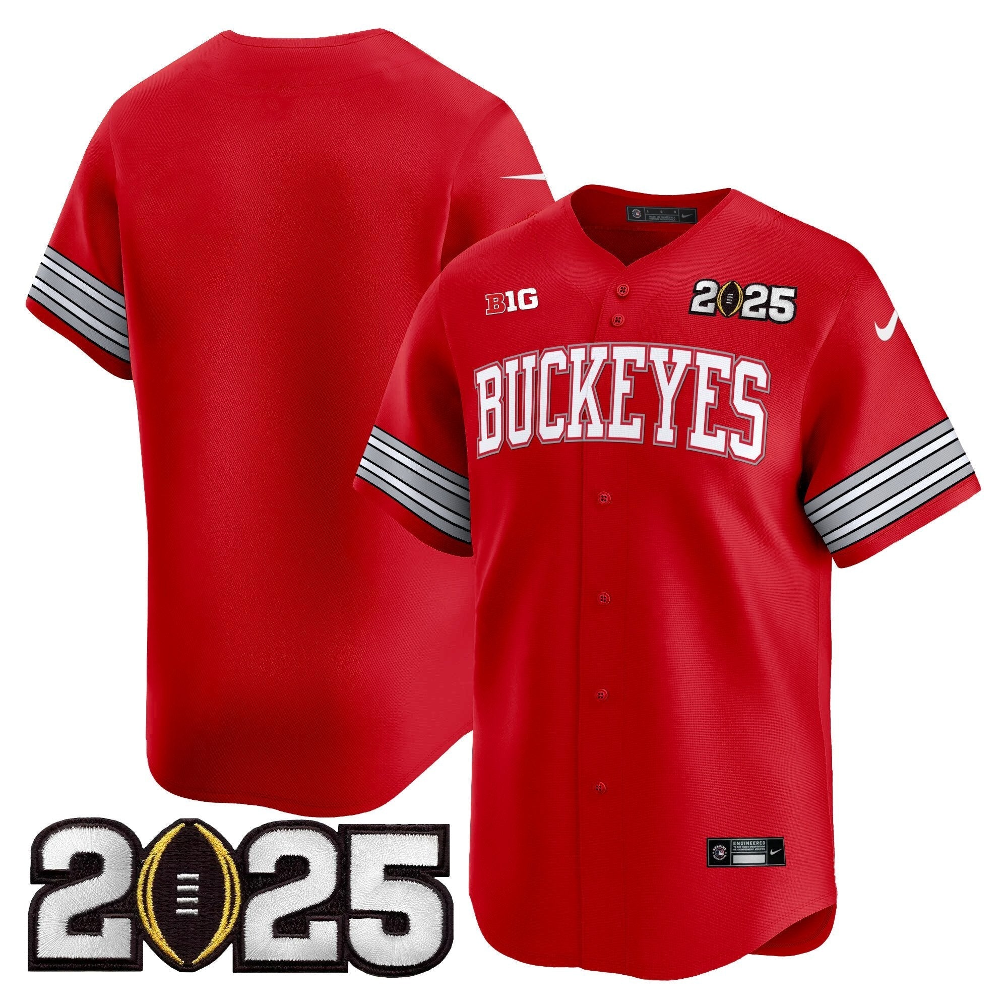OSU 'Heritage Stripe' 2025 CFP Final Patch Vapor Baseball Jersey - Stitched