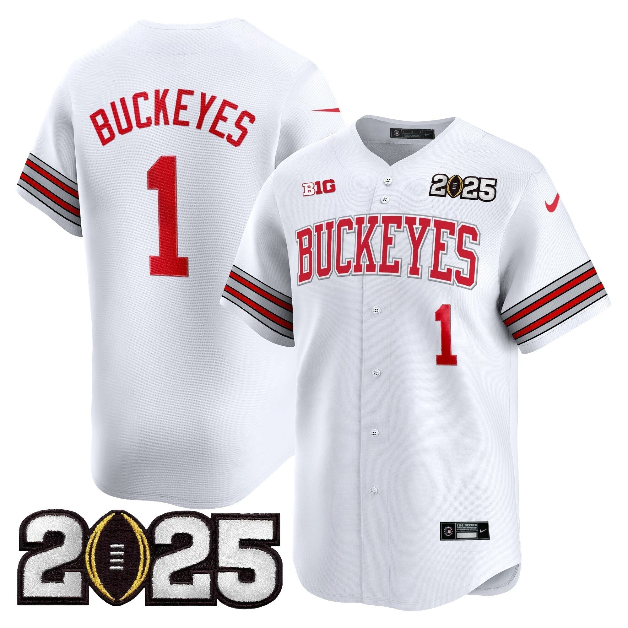 OSU 'Heritage Stripe' 2025 CFP Final Patch Vapor Baseball Jersey - Stitched