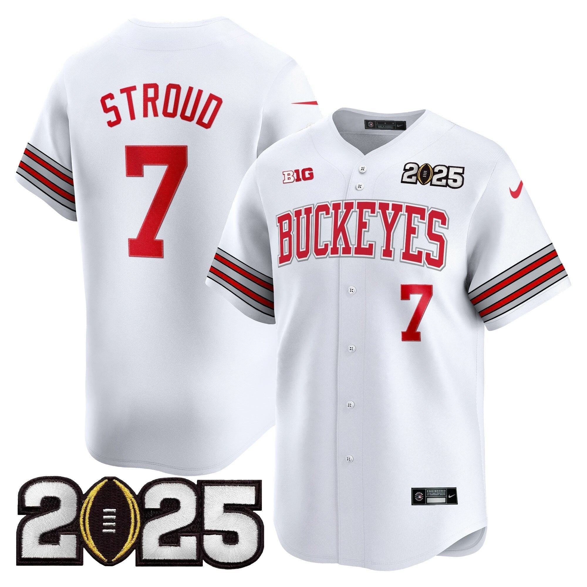 OSU 'Heritage Stripe' 2025 CFP Final Patch Vapor Baseball Jersey - Stitched