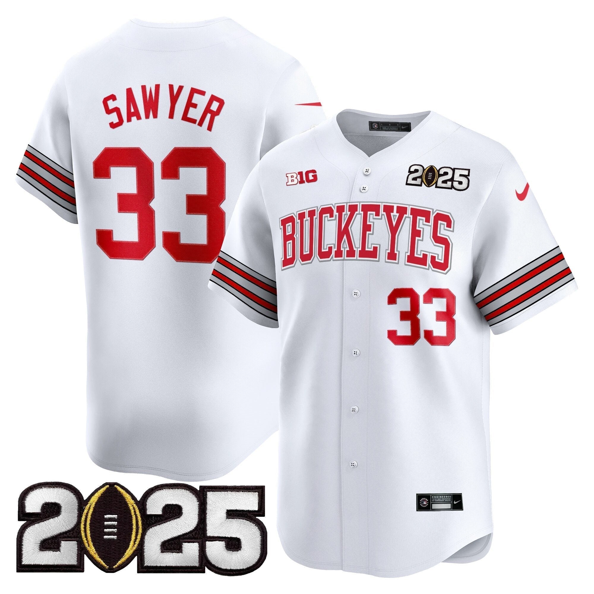 OSU 'Heritage Stripe' 2025 CFP Final Patch Vapor Baseball Jersey - Stitched