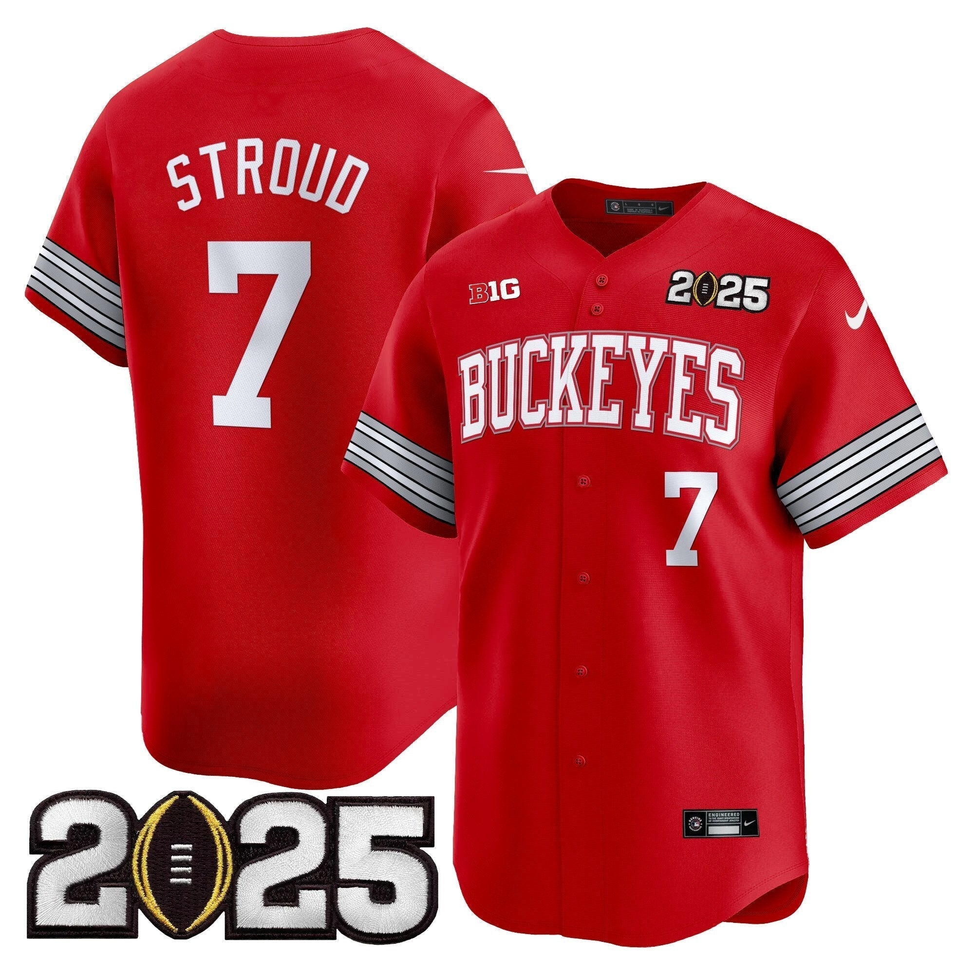 OSU 'Heritage Stripe' 2025 CFP Final Patch Vapor Baseball Jersey - Stitched