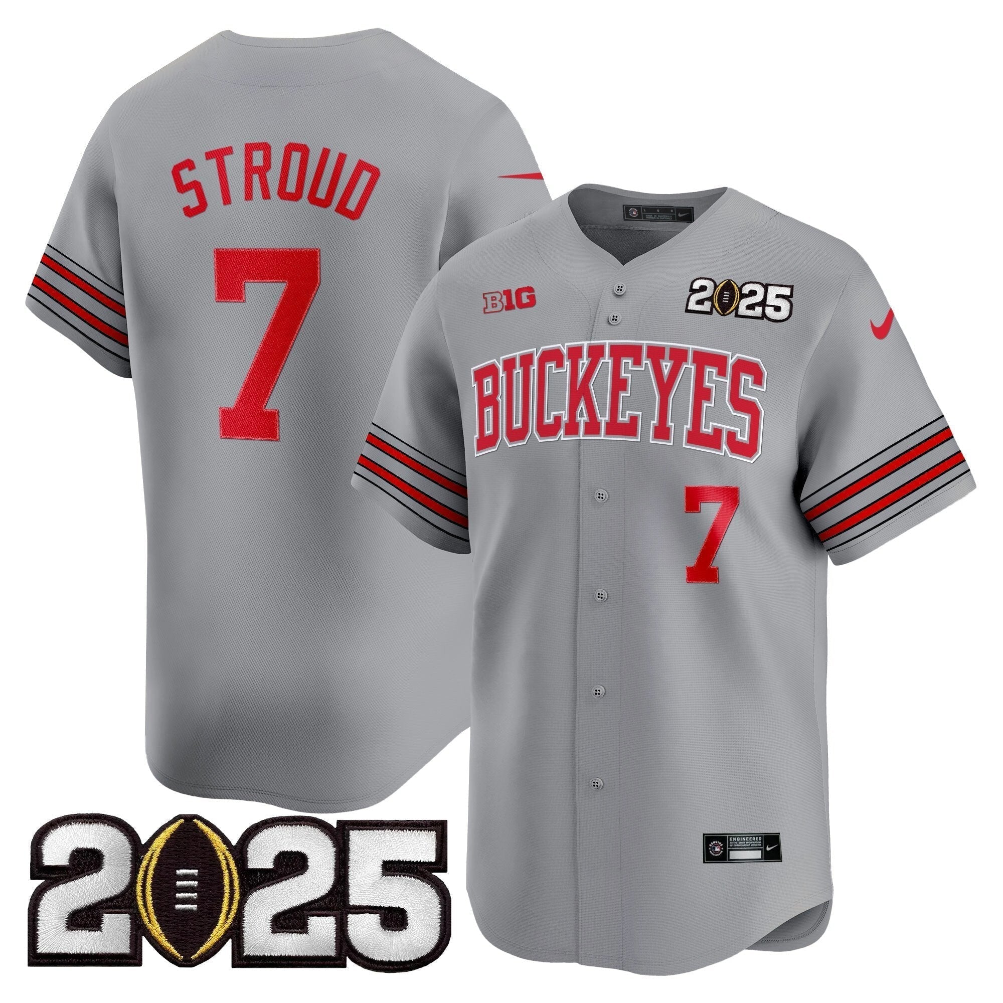 OSU 'Heritage Stripe' 2025 CFP Final Patch Vapor Baseball Jersey - Stitched