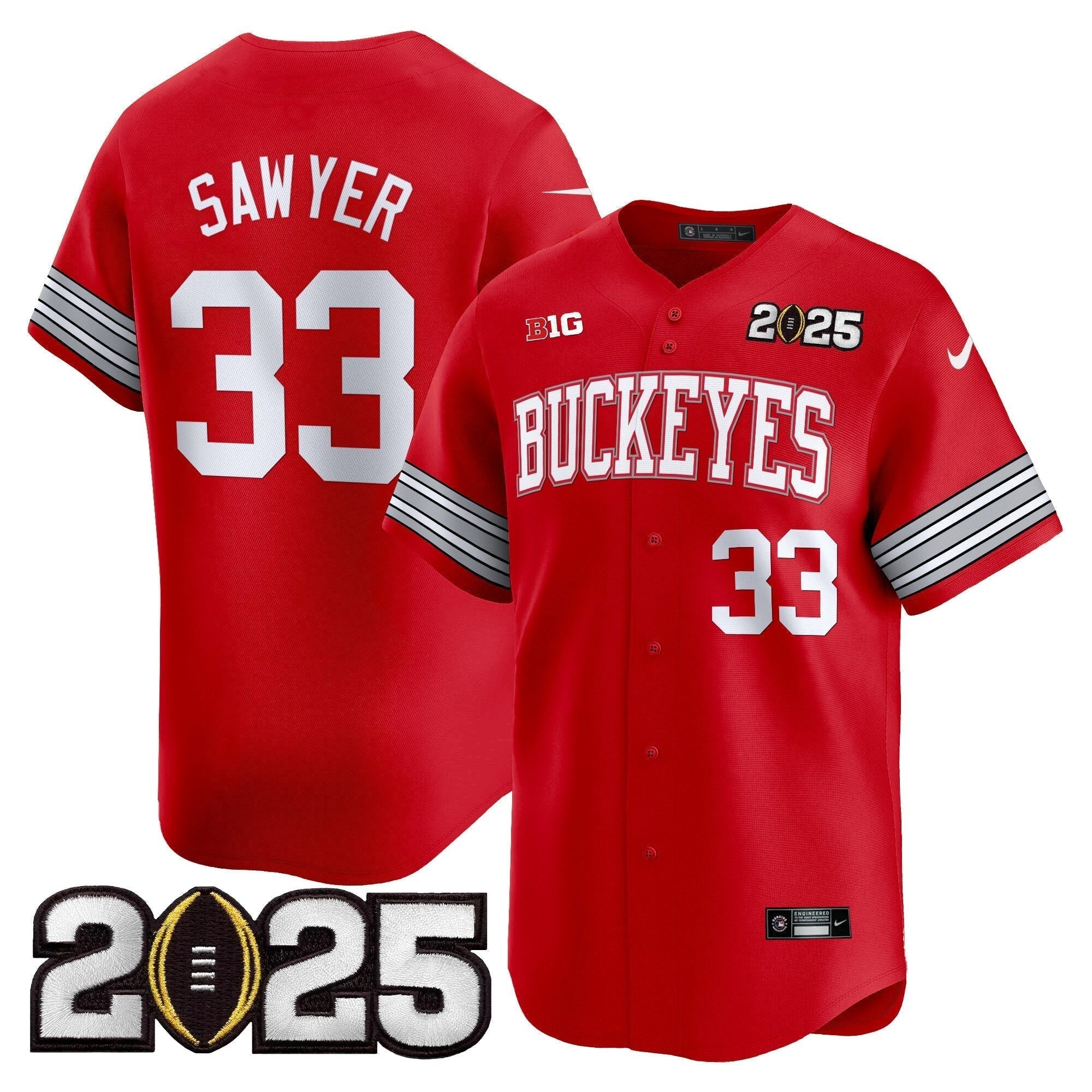 OSU 'Heritage Stripe' 2025 CFP Final Patch Vapor Baseball Jersey - Stitched