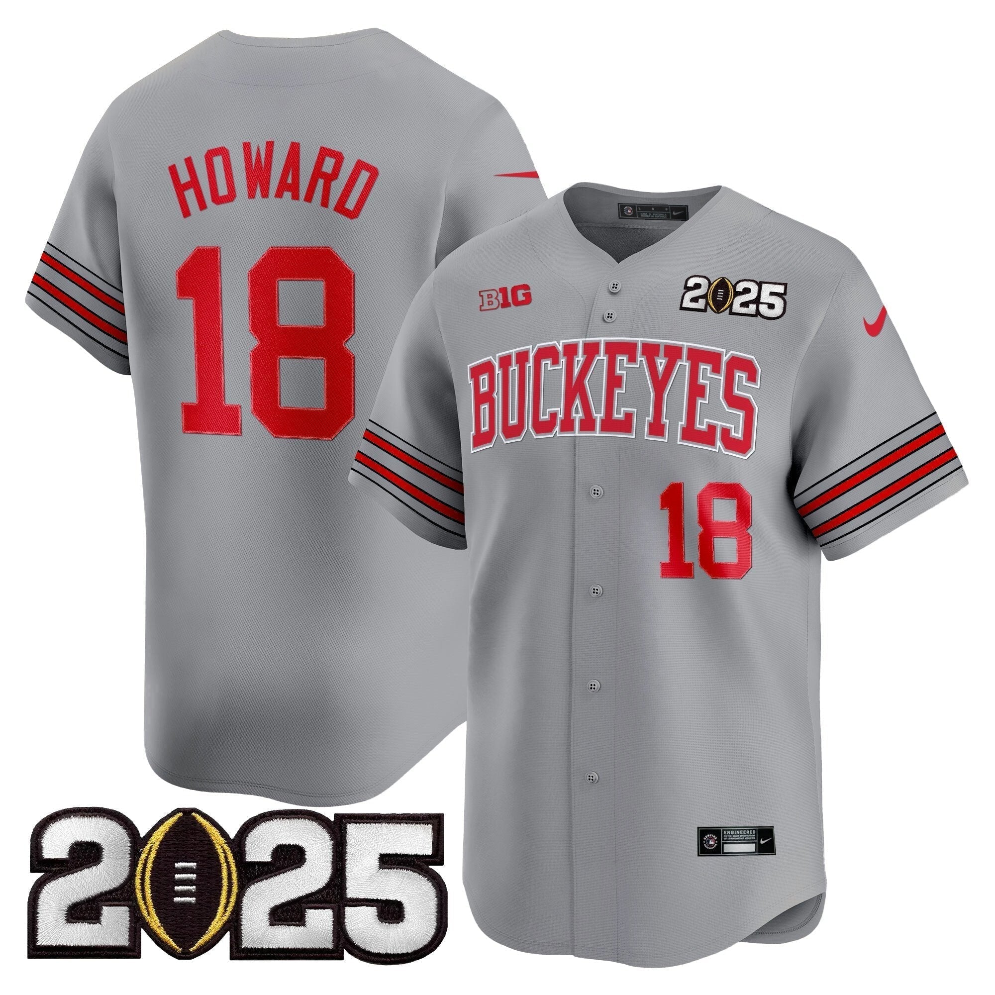 OSU 'Heritage Stripe' 2025 CFP Final Patch Vapor Baseball Jersey - Stitched