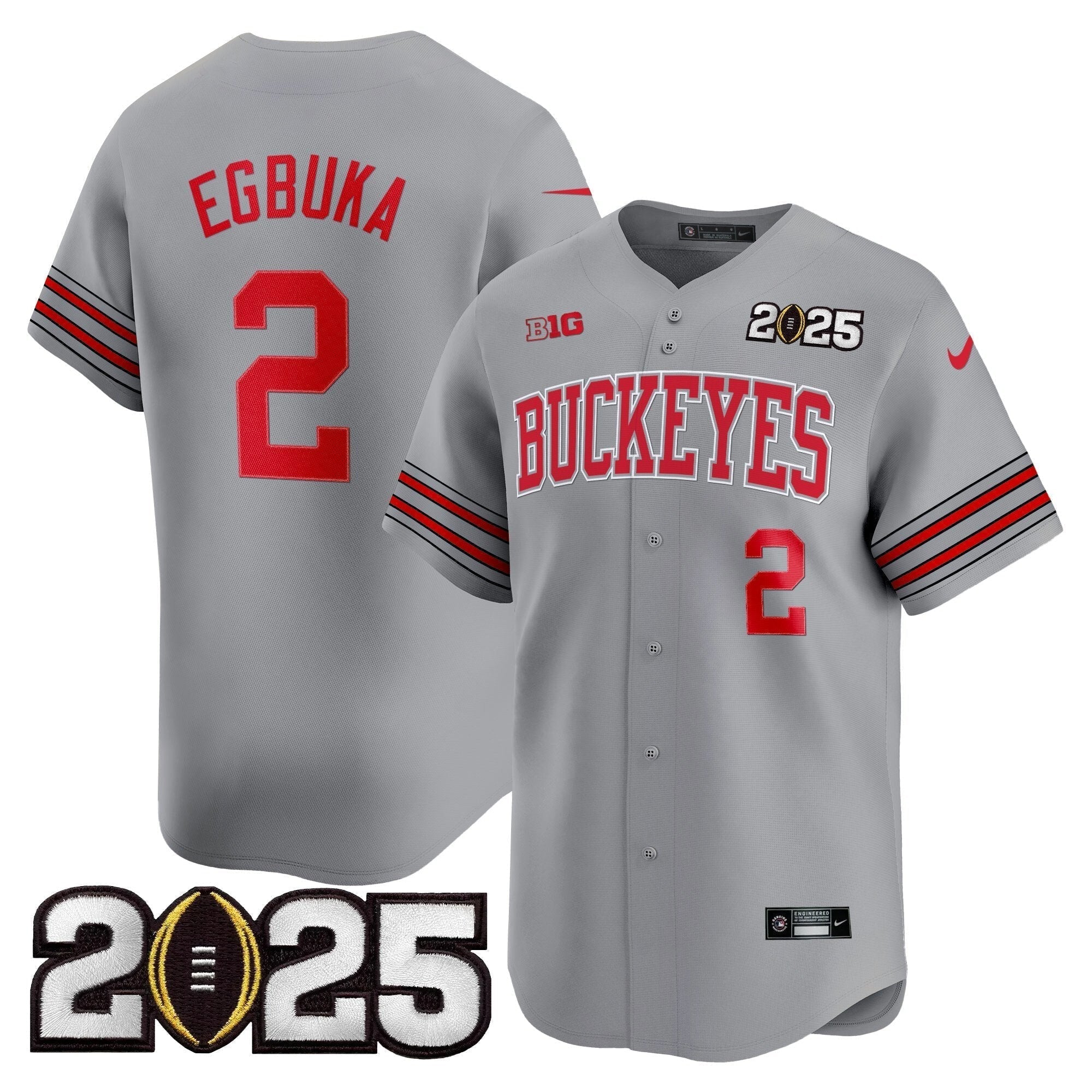 OSU 'Heritage Stripe' 2025 CFP Final Patch Vapor Baseball Jersey - Stitched