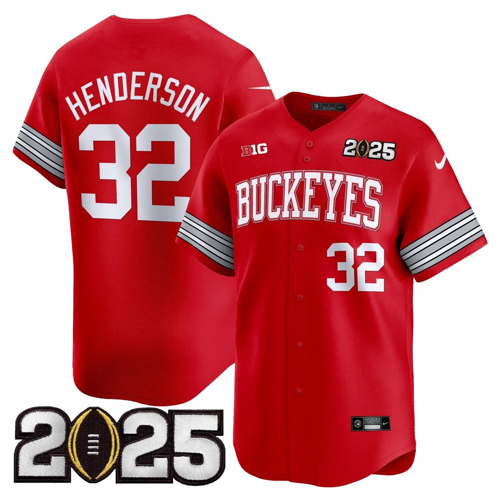 OSU 'Heritage Stripe' 2025 CFP Final Patch Vapor Baseball Jersey - Stitched