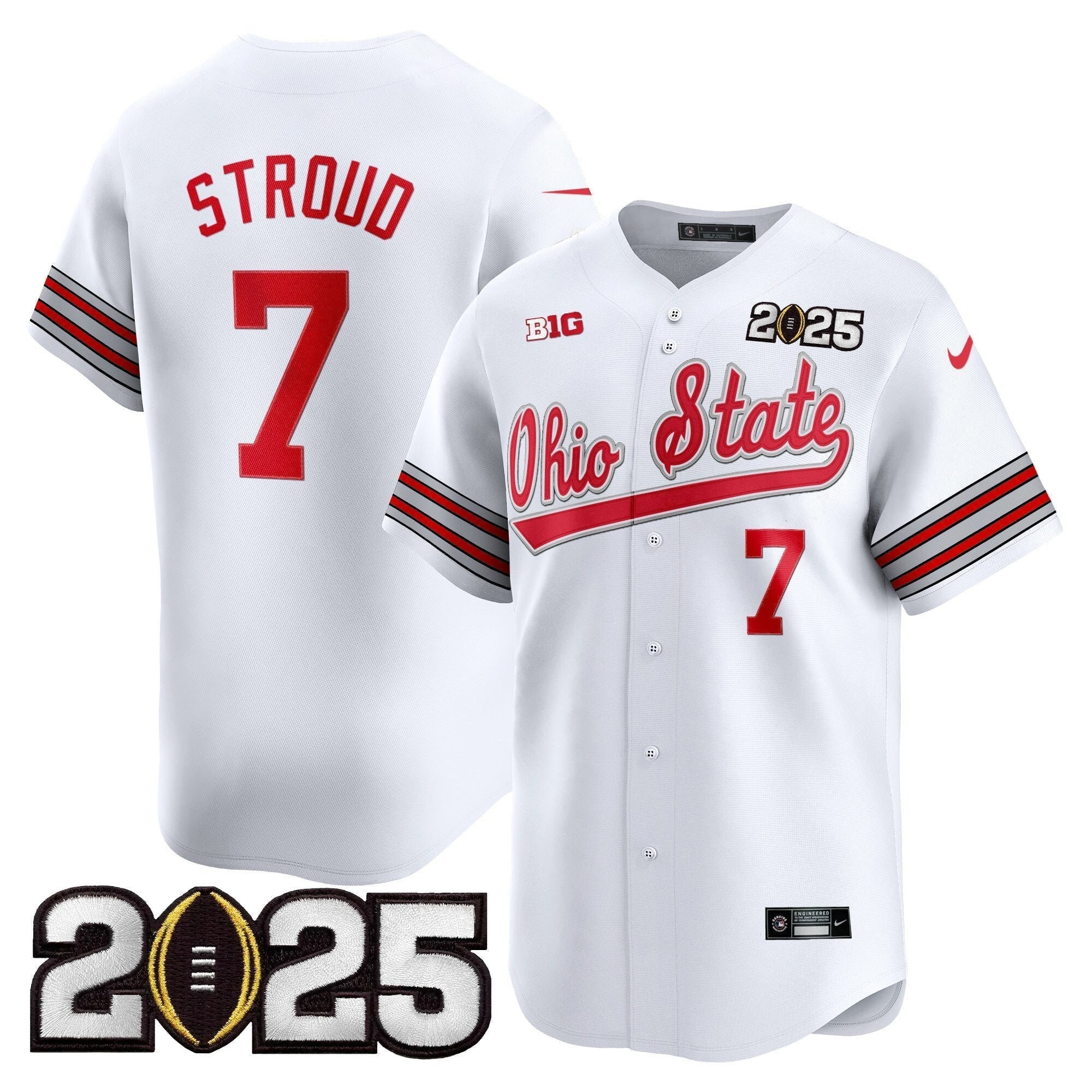 OSU 'Heritage Stripe' 2025 CFP Final Patch Vapor Baseball Jersey V2 - Stitched