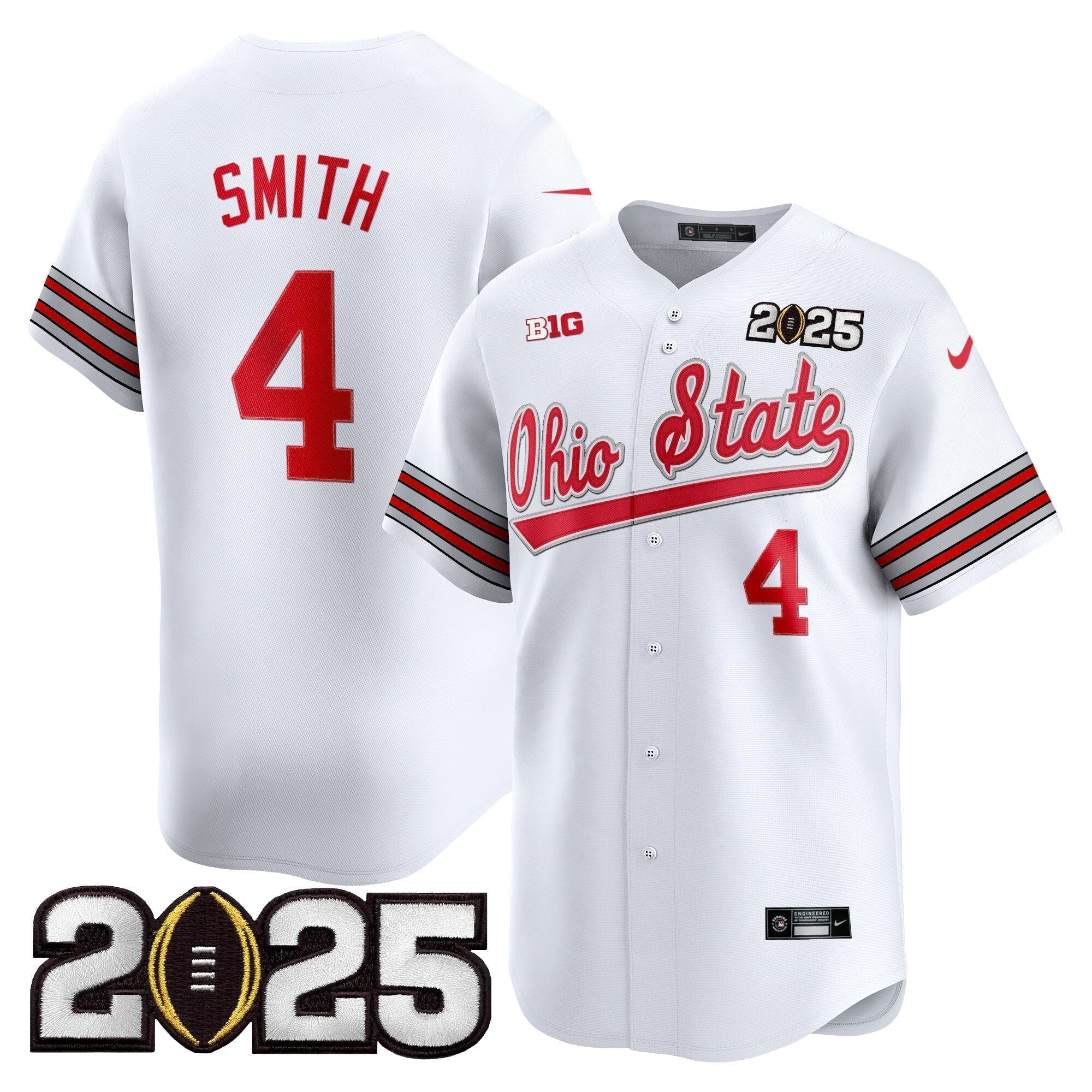 OSU 'Heritage Stripe' 2025 CFP Final Patch Vapor Baseball Jersey V2 - Stitched