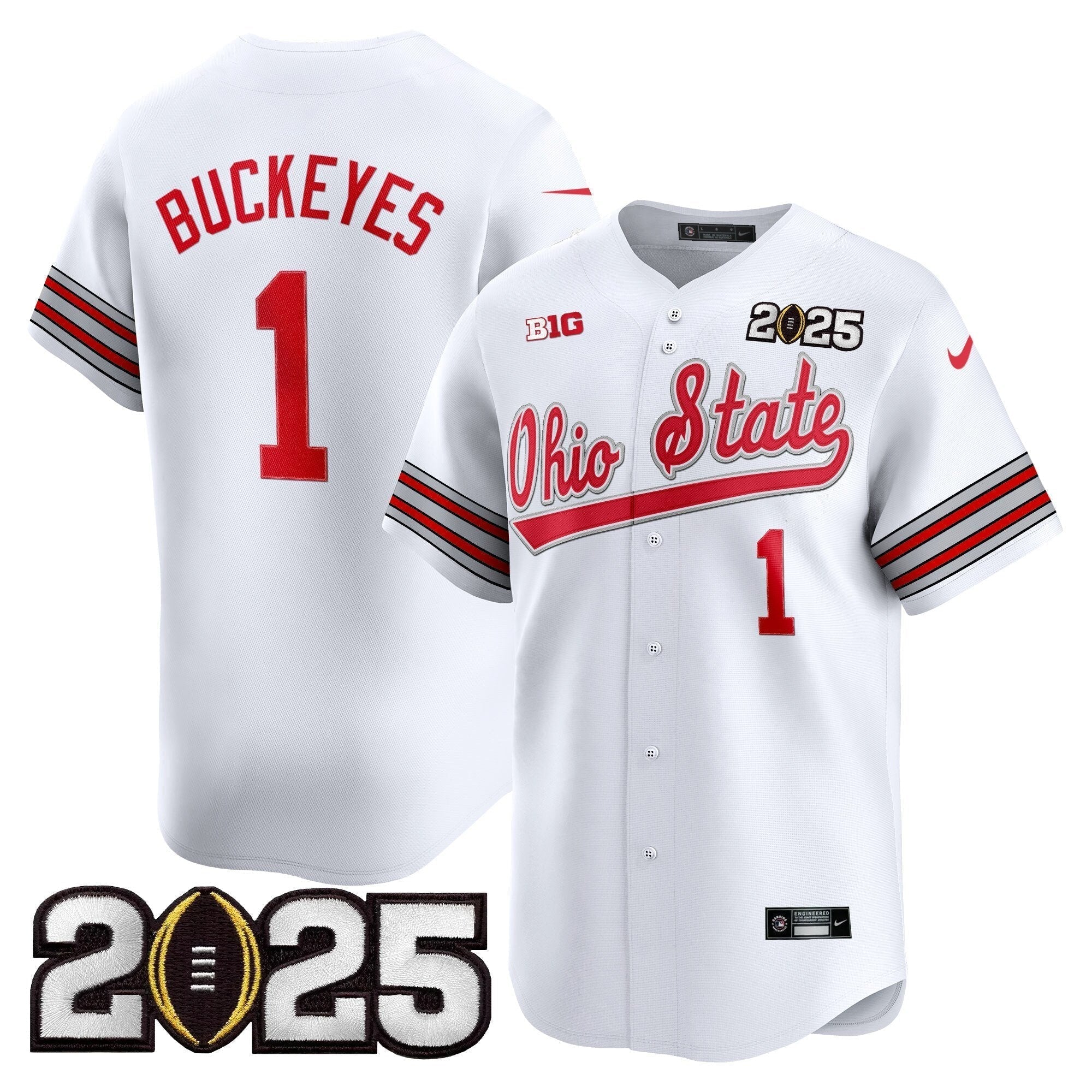 OSU 'Heritage Stripe' 2025 CFP Final Patch Vapor Baseball Jersey V2 - Stitched