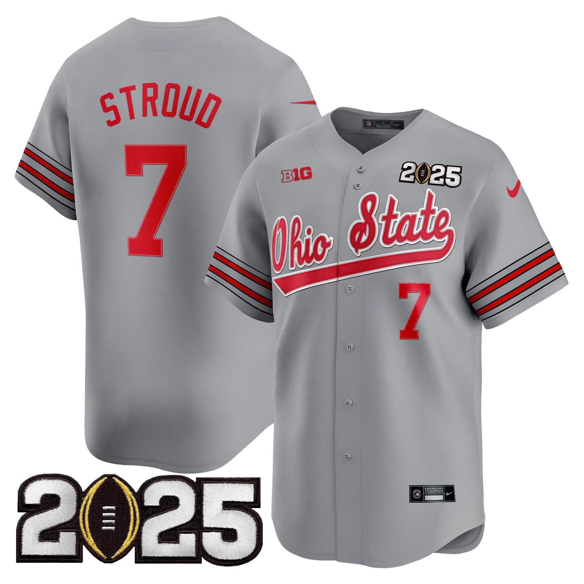 OSU 'Heritage Stripe' 2025 CFP Final Patch Vapor Baseball Jersey V2 - Stitched