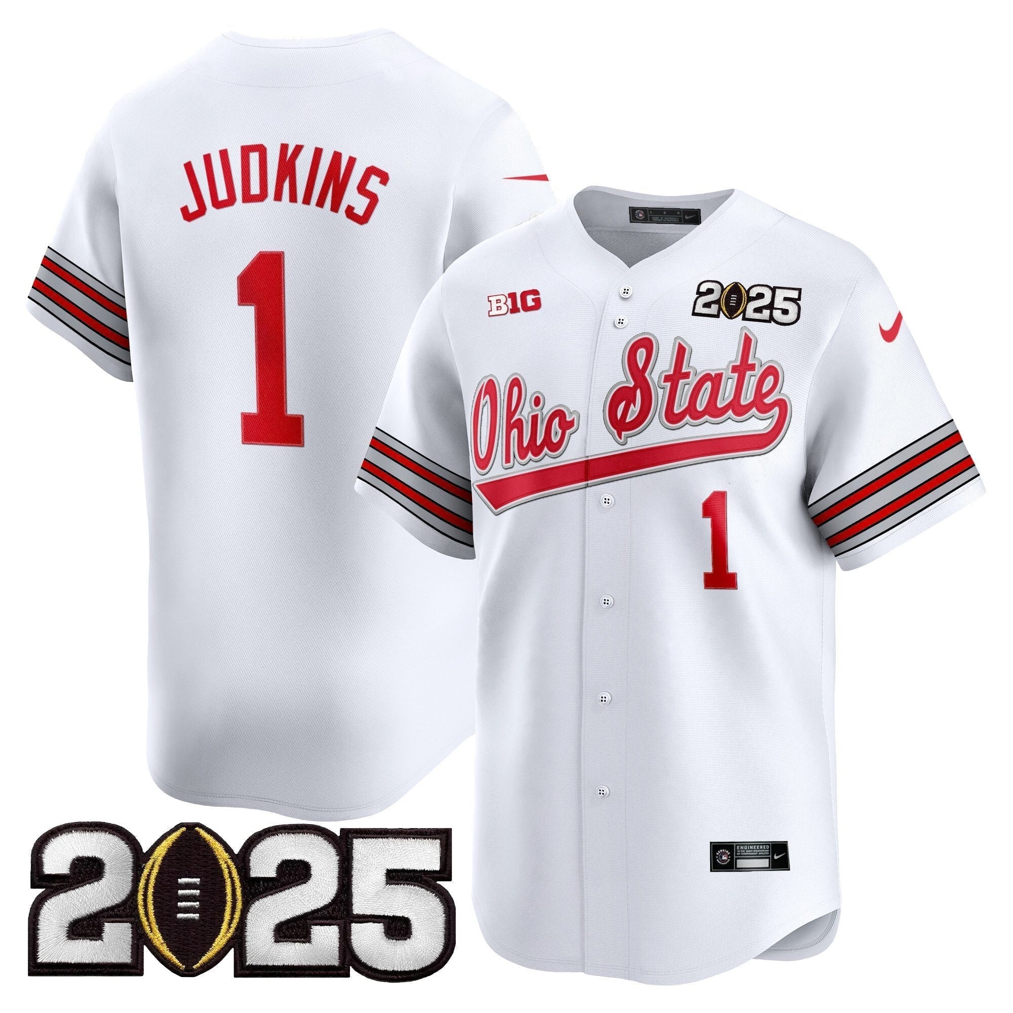 OSU 'Heritage Stripe' 2025 CFP Final Patch Vapor Baseball Jersey V2 - Stitched