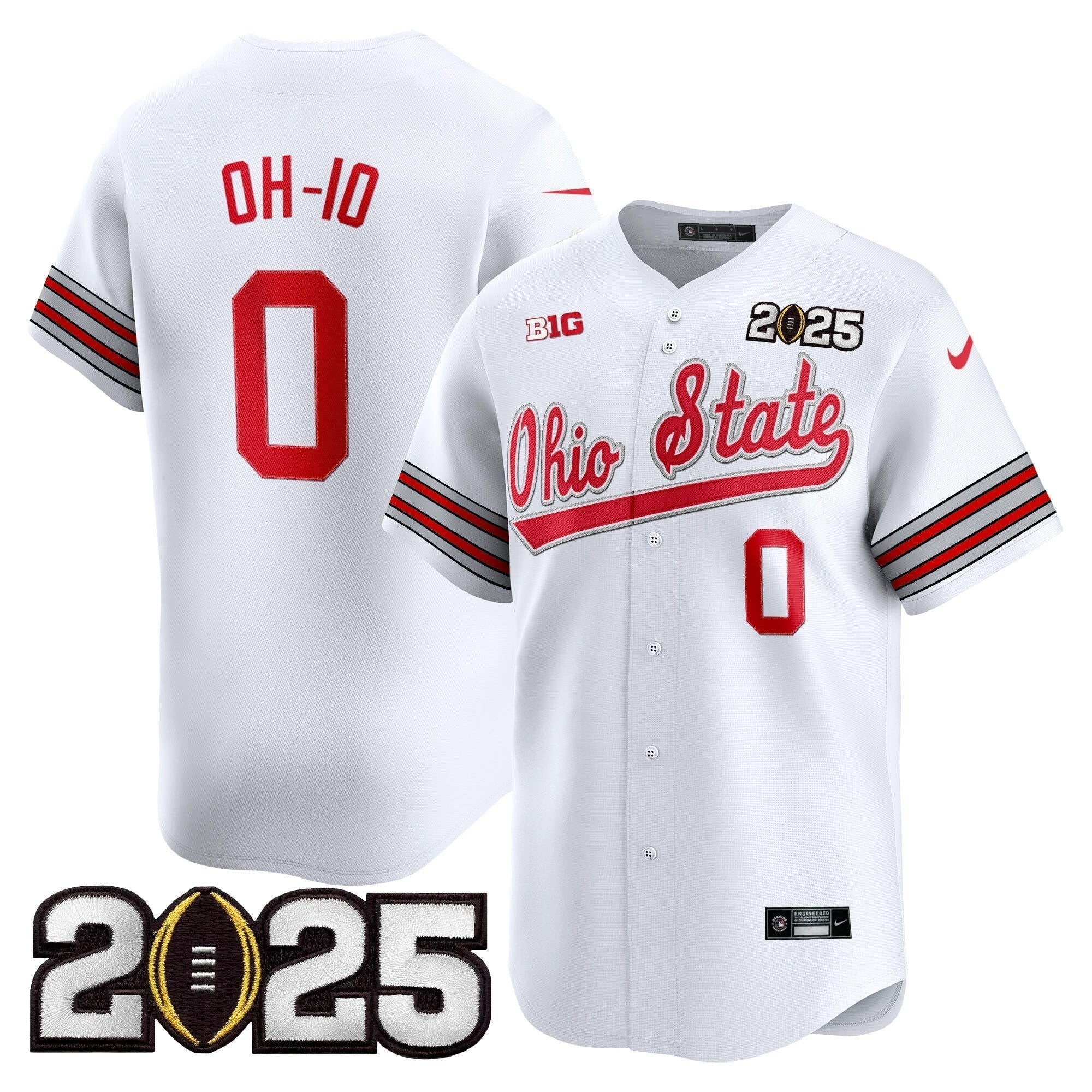 OSU 'Heritage Stripe' 2025 CFP Final Patch Vapor Baseball Jersey V2 - Stitched