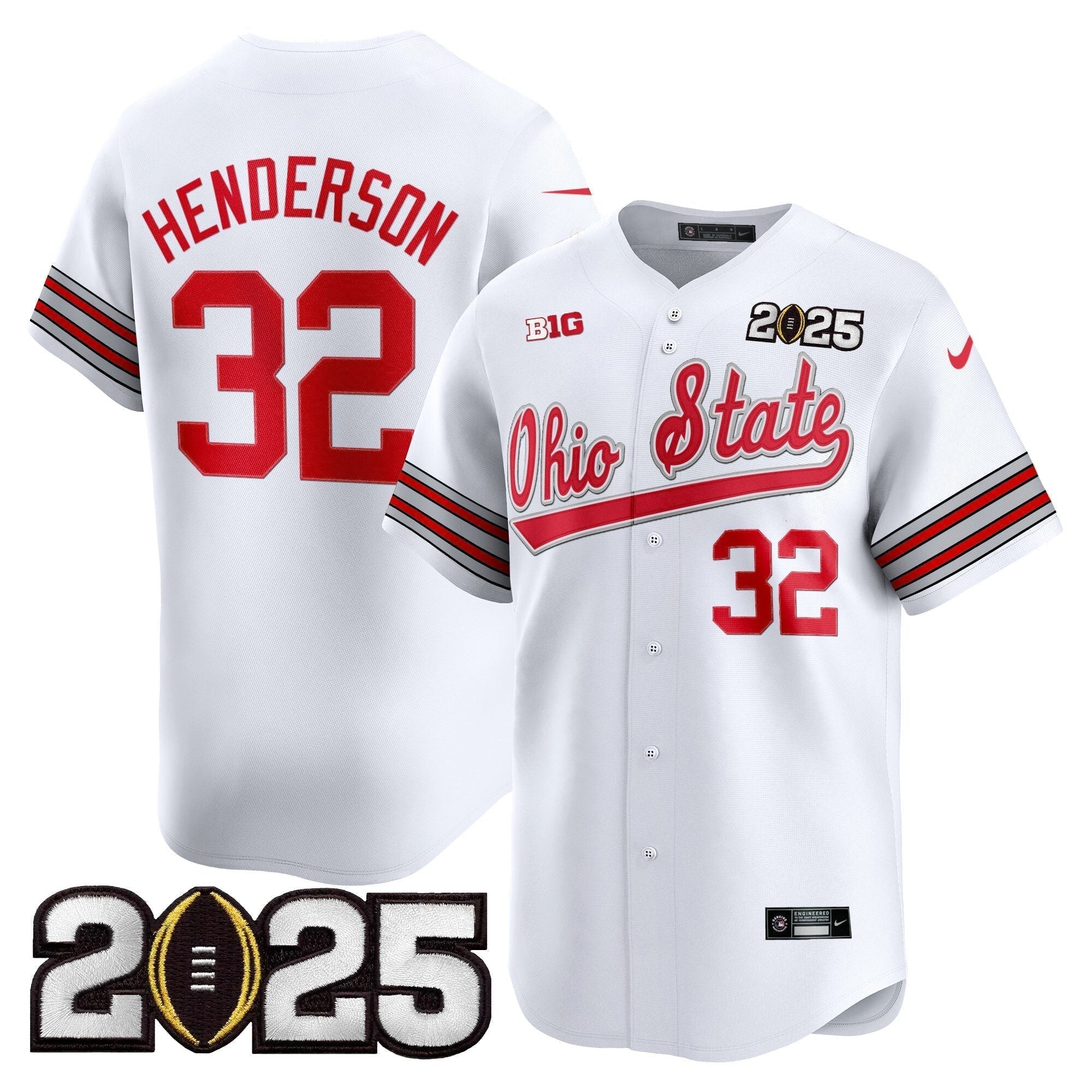 OSU 'Heritage Stripe' 2025 CFP Final Patch Vapor Baseball Jersey V2 - Stitched