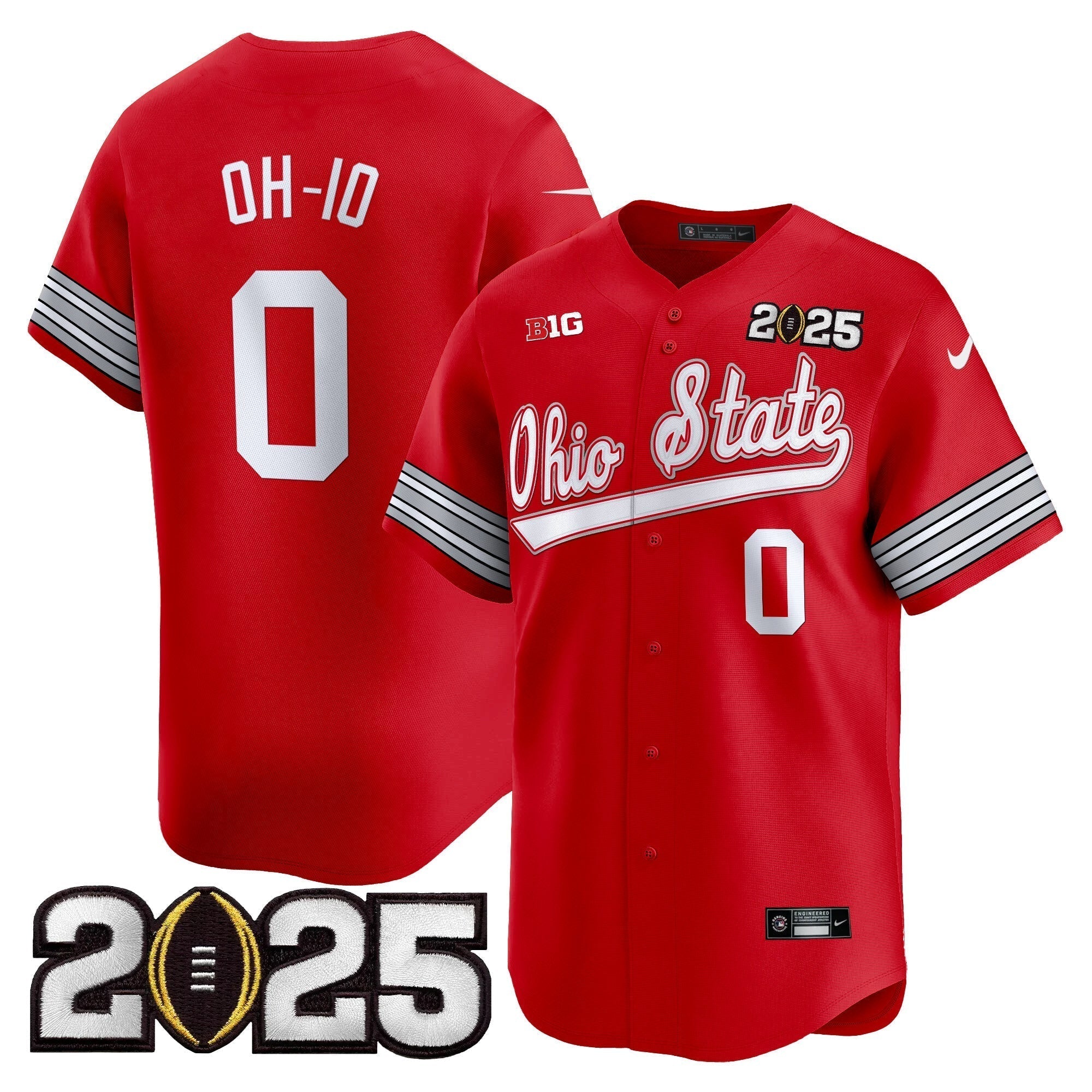 OSU 'Heritage Stripe' 2025 CFP Final Patch Vapor Baseball Jersey V2 - Stitched
