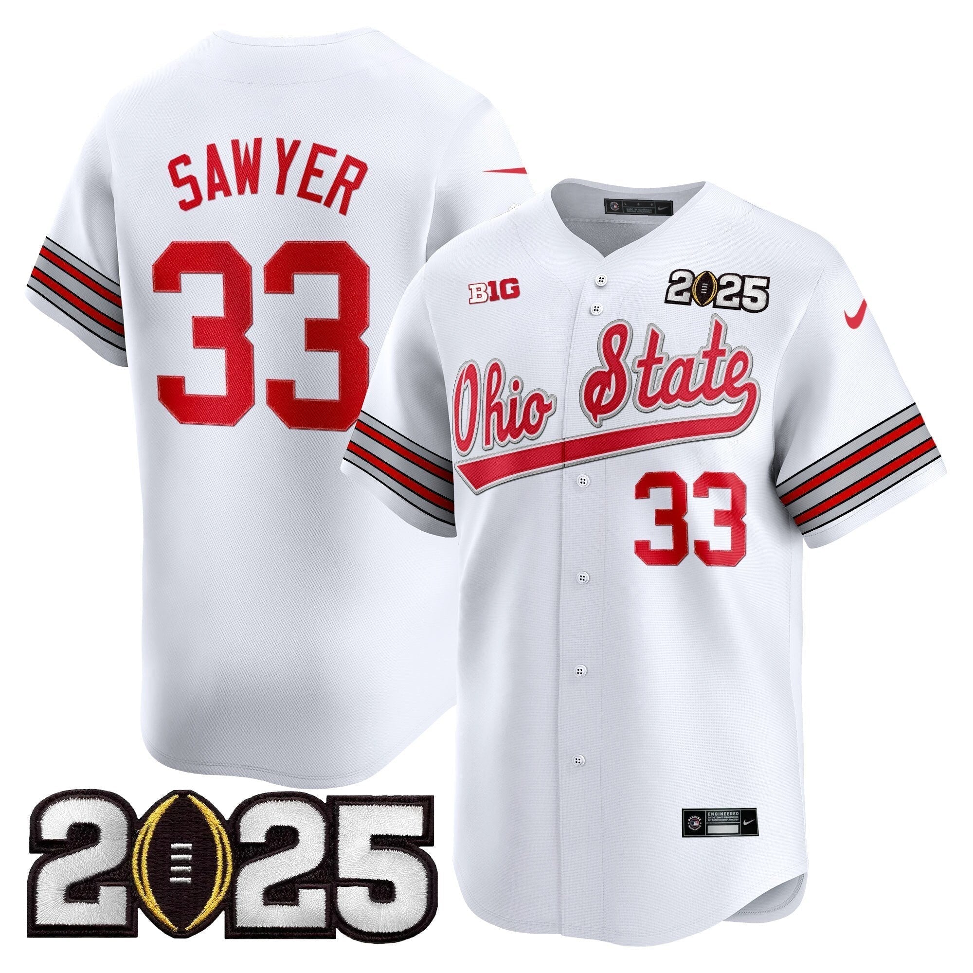 OSU 'Heritage Stripe' 2025 CFP Final Patch Vapor Baseball Jersey V2 - Stitched