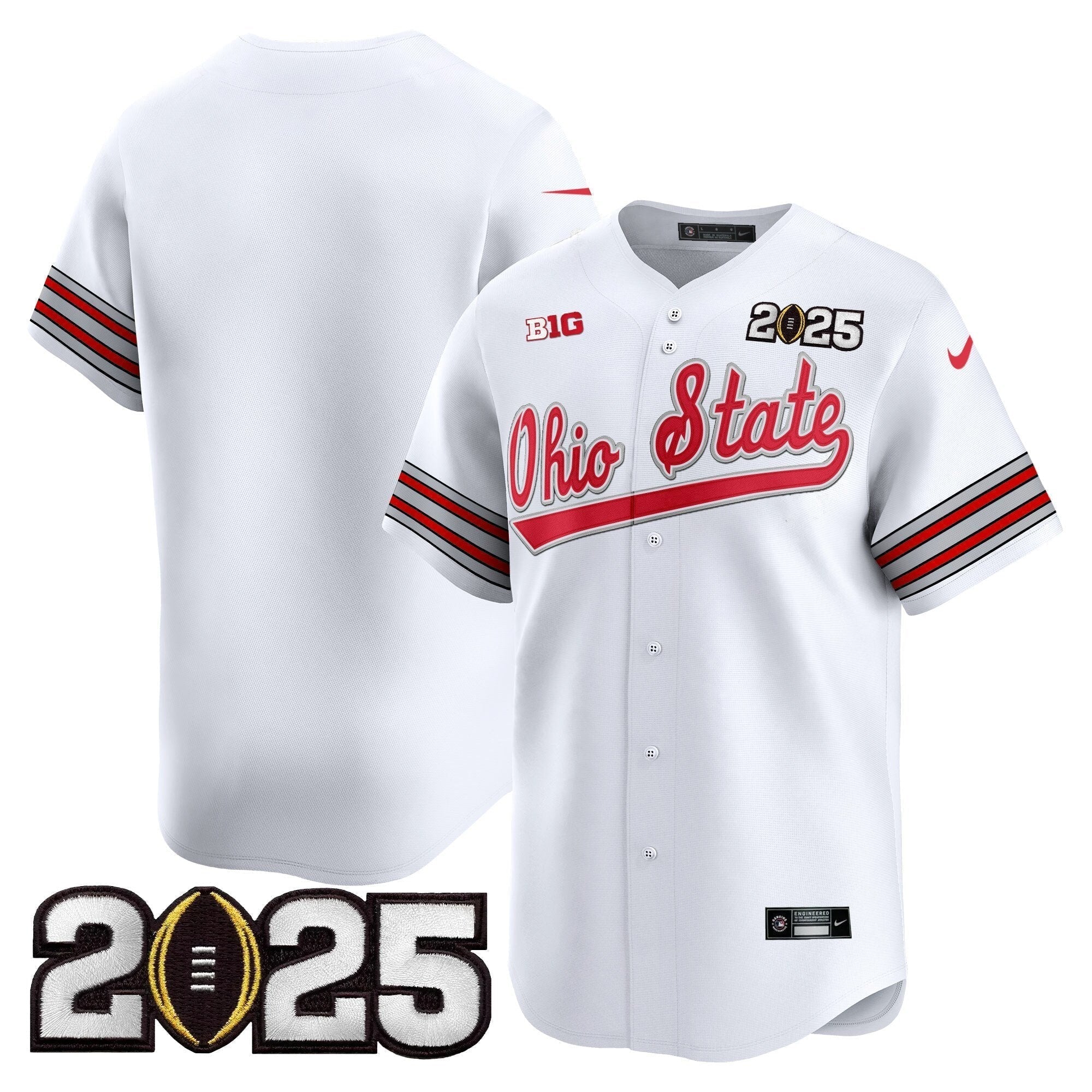 OSU 'Heritage Stripe' 2025 CFP Final Patch Vapor Baseball Jersey V2 - Stitched
