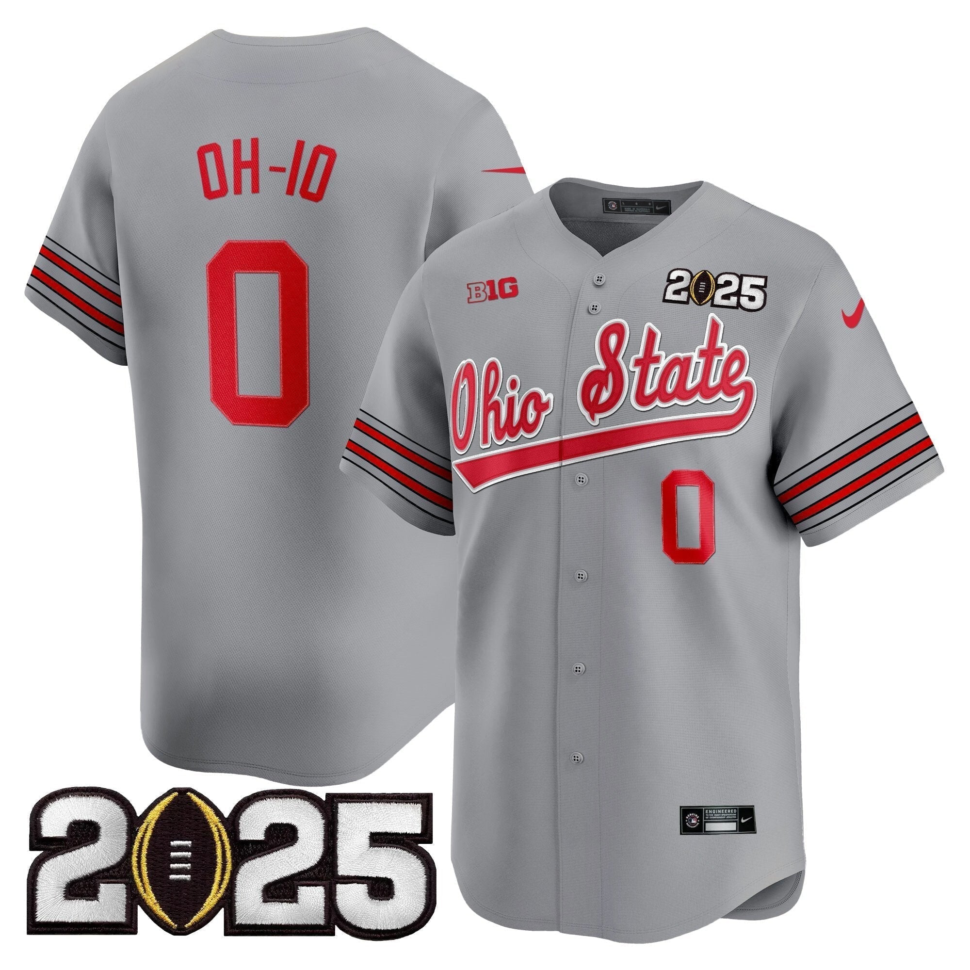 OSU 'Heritage Stripe' 2025 CFP Final Patch Vapor Baseball Jersey V2 - Stitched