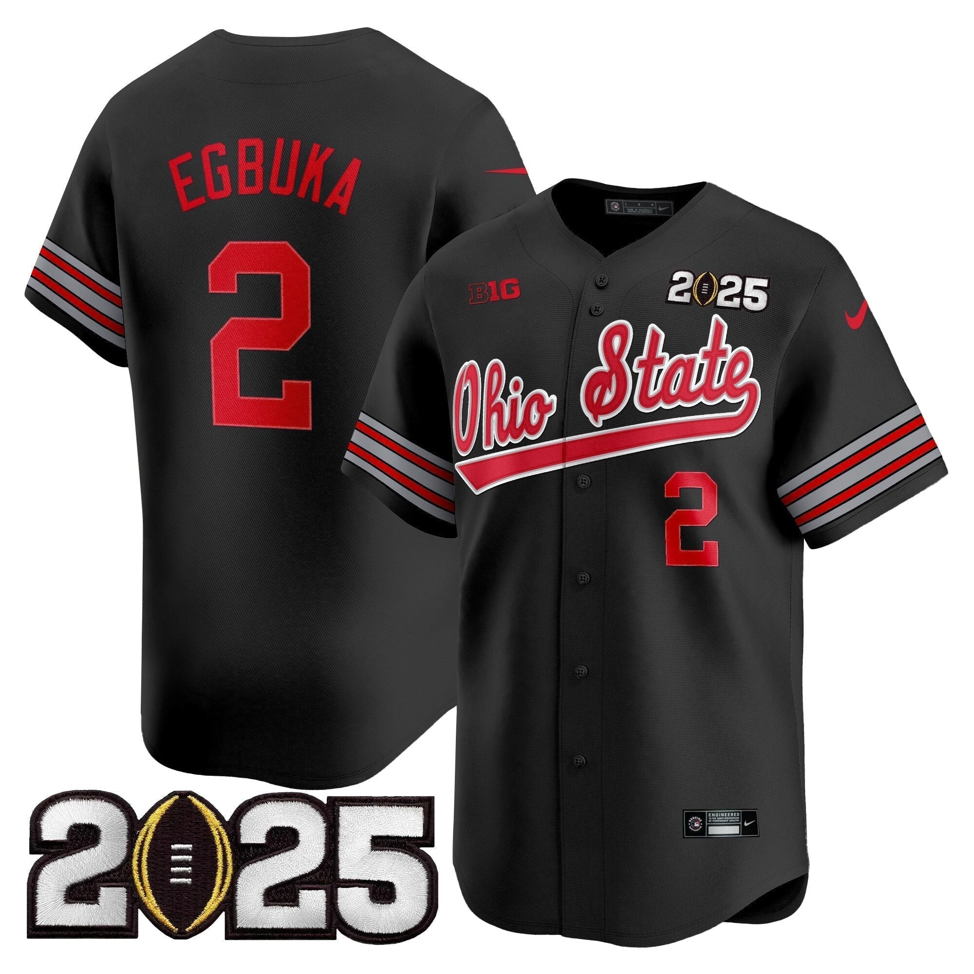 OSU 'Heritage Stripe' 2025 CFP Final Patch Vapor Baseball Jersey V2 - Stitched