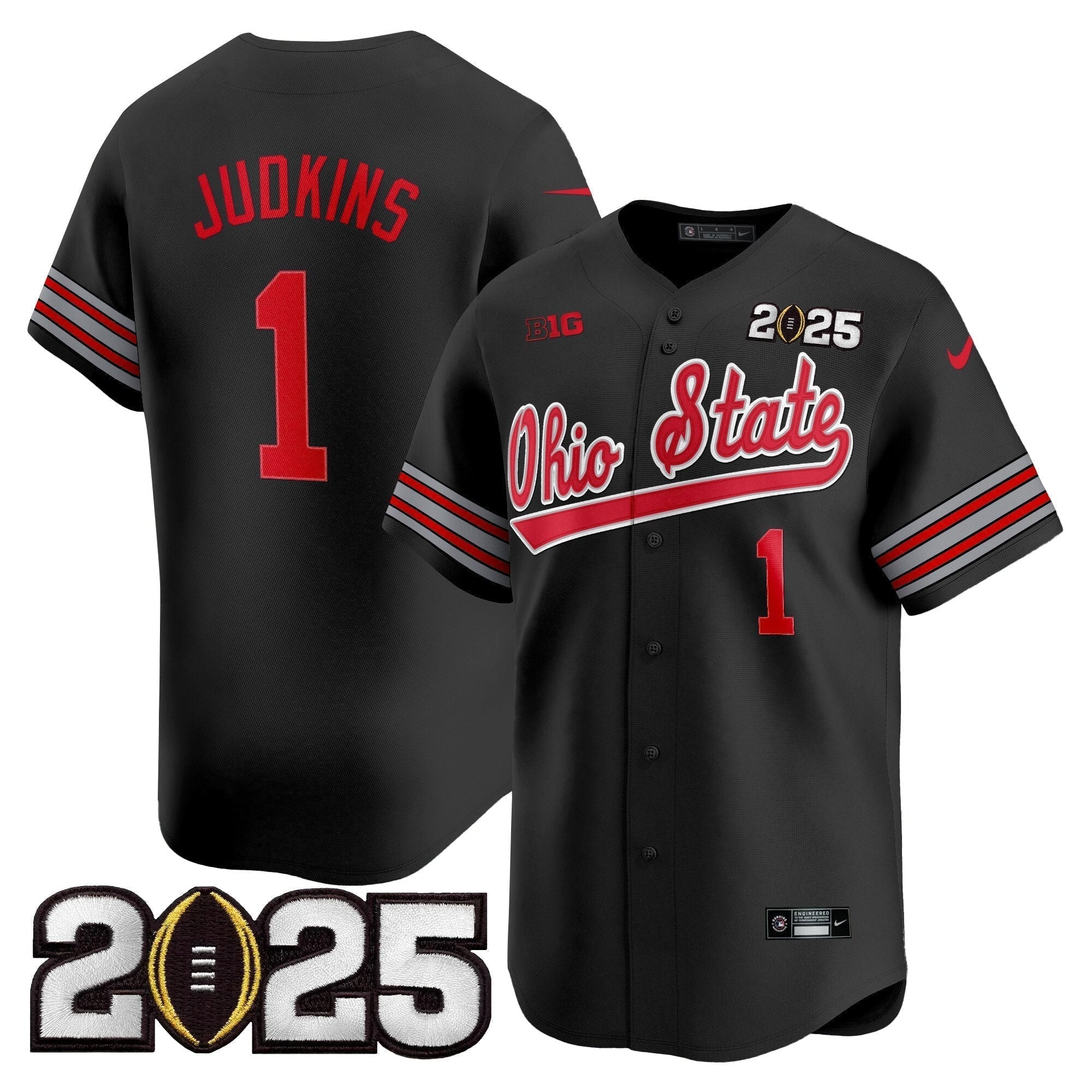 OSU 'Heritage Stripe' 2025 CFP Final Patch Vapor Baseball Jersey V2 - Stitched