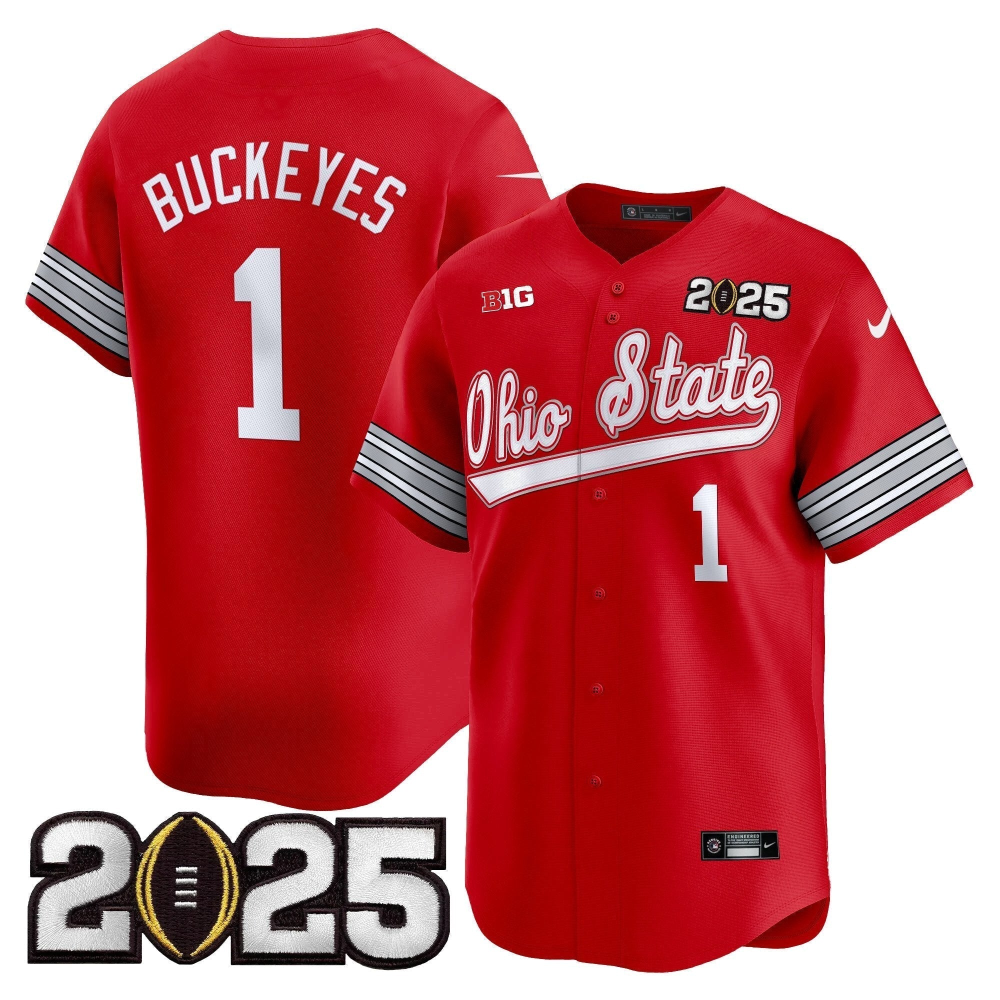 OSU 'Heritage Stripe' 2025 CFP Final Patch Vapor Baseball Jersey V2 - Stitched