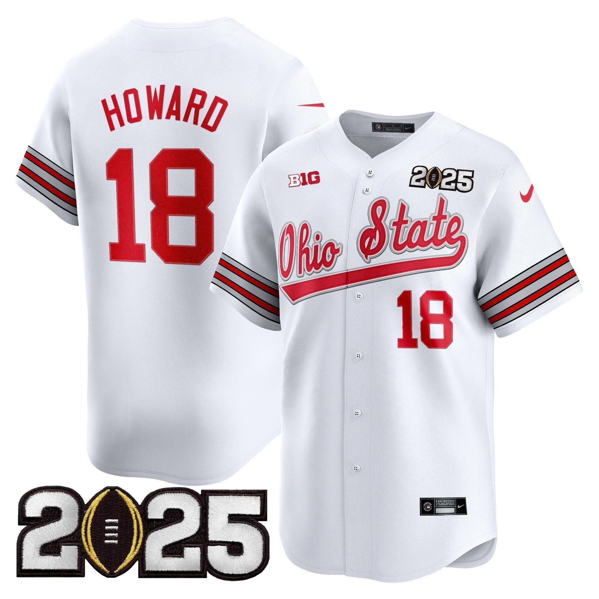 OSU 'Heritage Stripe' 2025 CFP Final Patch Vapor Baseball Jersey V2 - Stitched