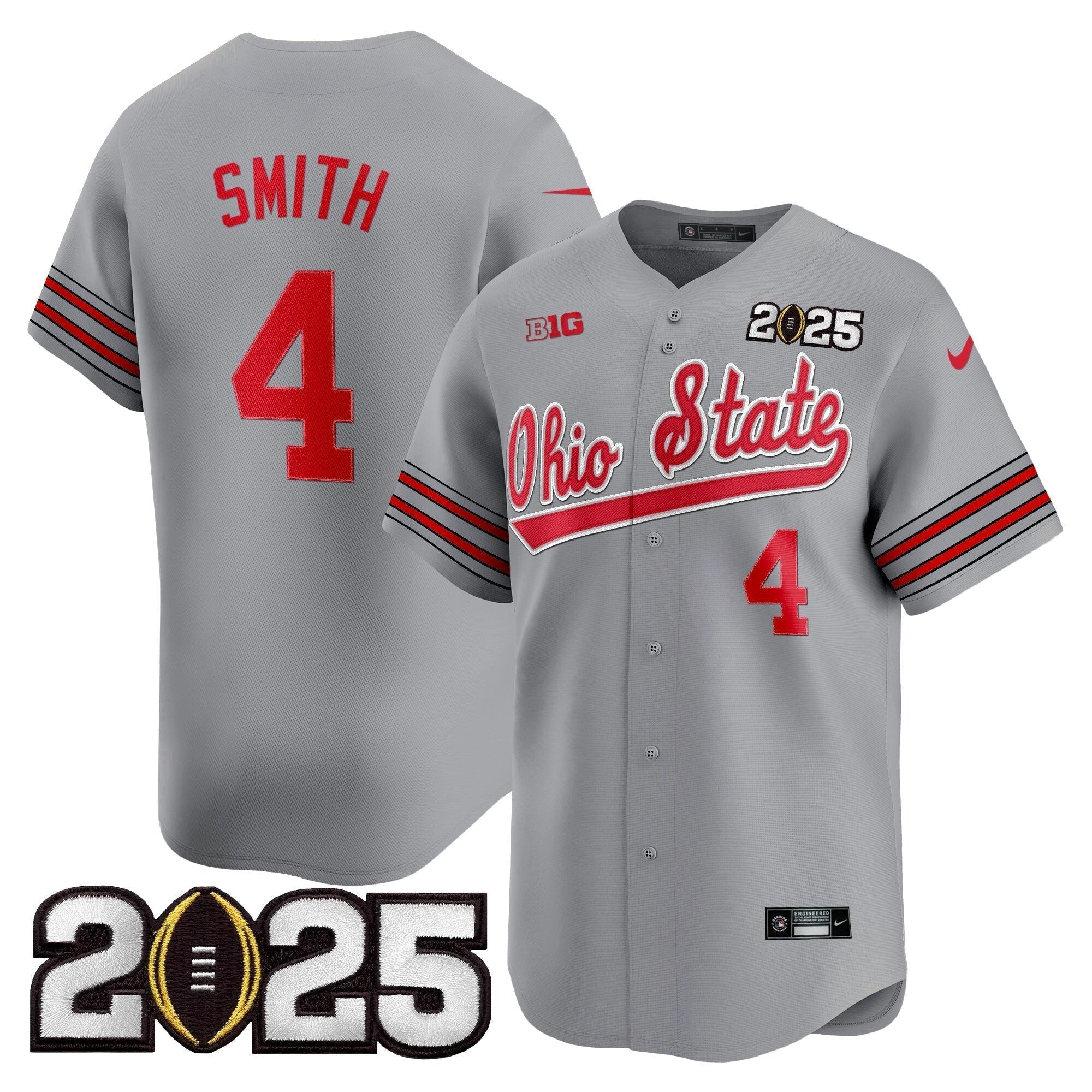 OSU 'Heritage Stripe' 2025 CFP Final Patch Vapor Baseball Jersey V2 - Stitched