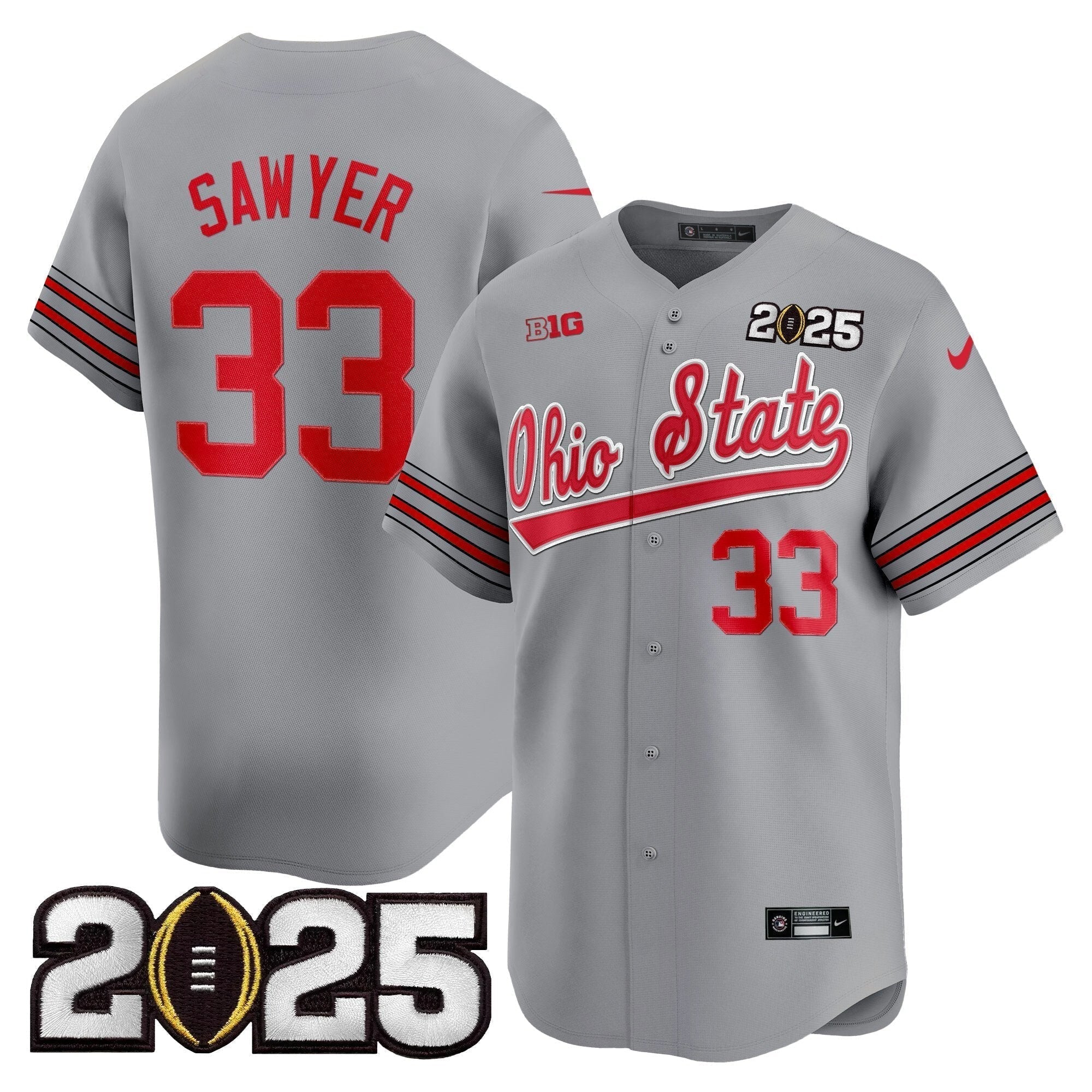 OSU 'Heritage Stripe' 2025 CFP Final Patch Vapor Baseball Jersey V2 - Stitched