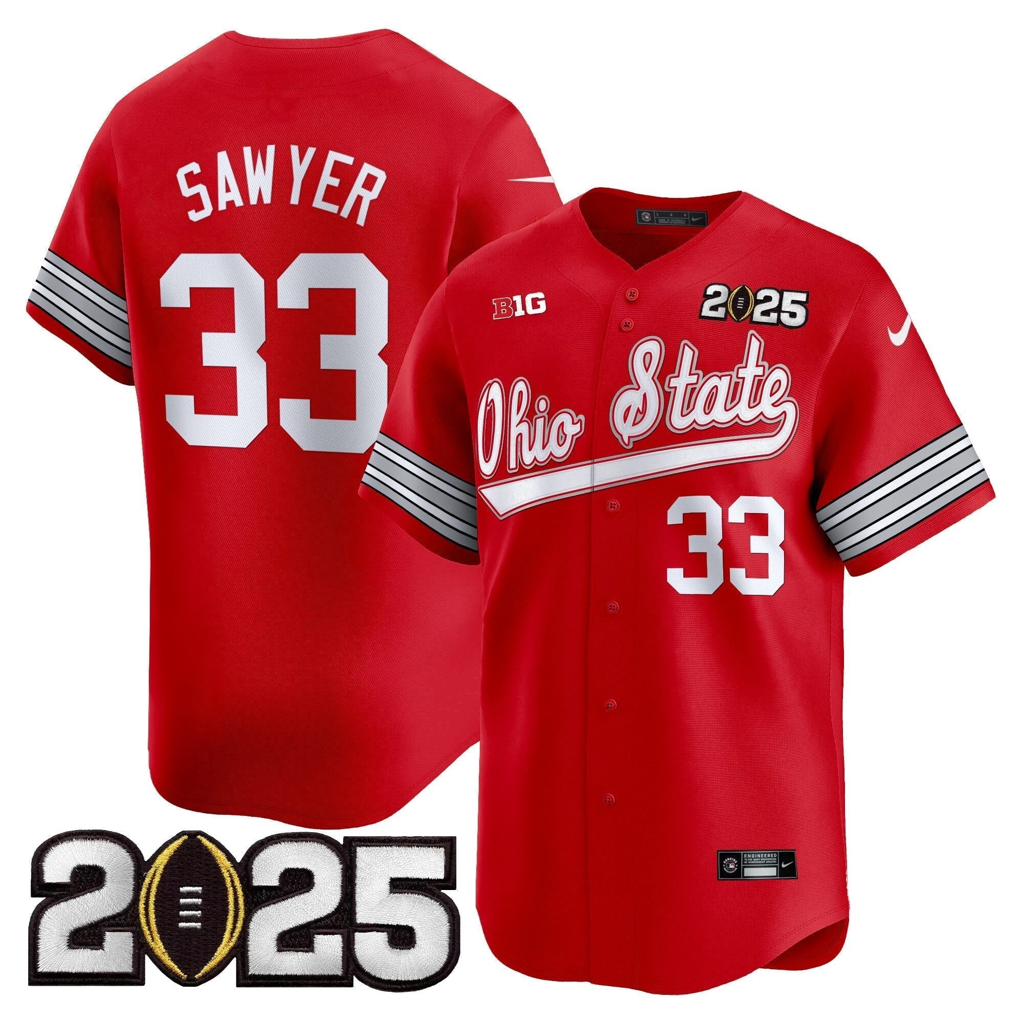 OSU 'Heritage Stripe' 2025 CFP Final Patch Vapor Baseball Jersey V2 - Stitched