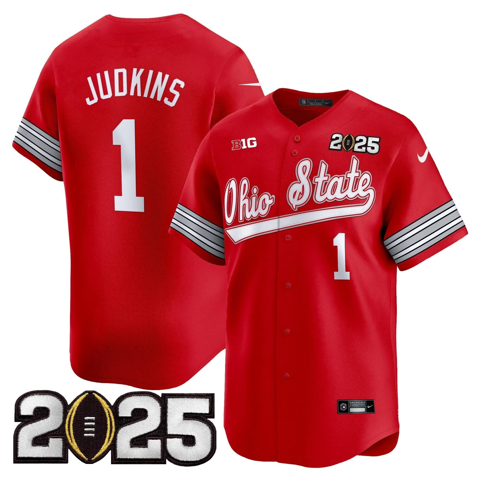 OSU 'Heritage Stripe' 2025 CFP Final Patch Vapor Baseball Jersey V2 - Stitched