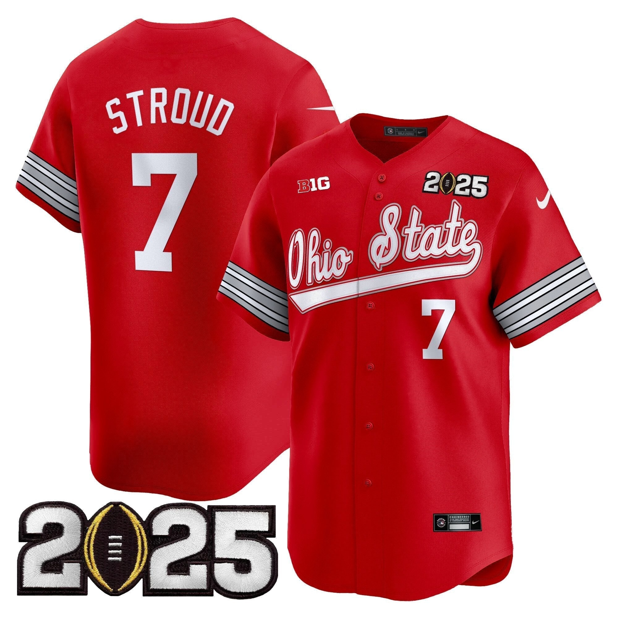 OSU 'Heritage Stripe' 2025 CFP Final Patch Vapor Baseball Jersey V2 - Stitched