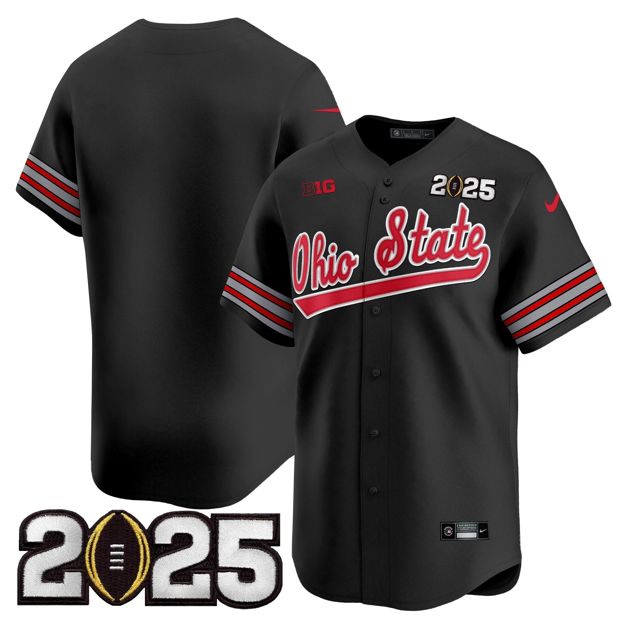 OSU 'Heritage Stripe' 2025 CFP Final Patch Vapor Baseball Jersey V2 - Stitched
