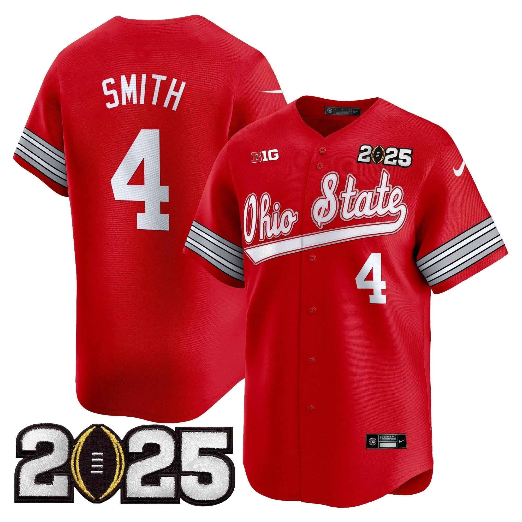 OSU 'Heritage Stripe' 2025 CFP Final Patch Vapor Baseball Jersey V2 - Stitched