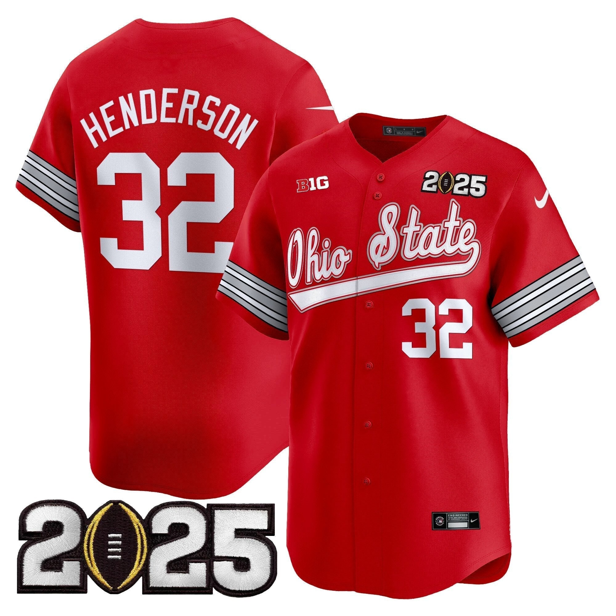 OSU 'Heritage Stripe' 2025 CFP Final Patch Vapor Baseball Jersey V2 - Stitched