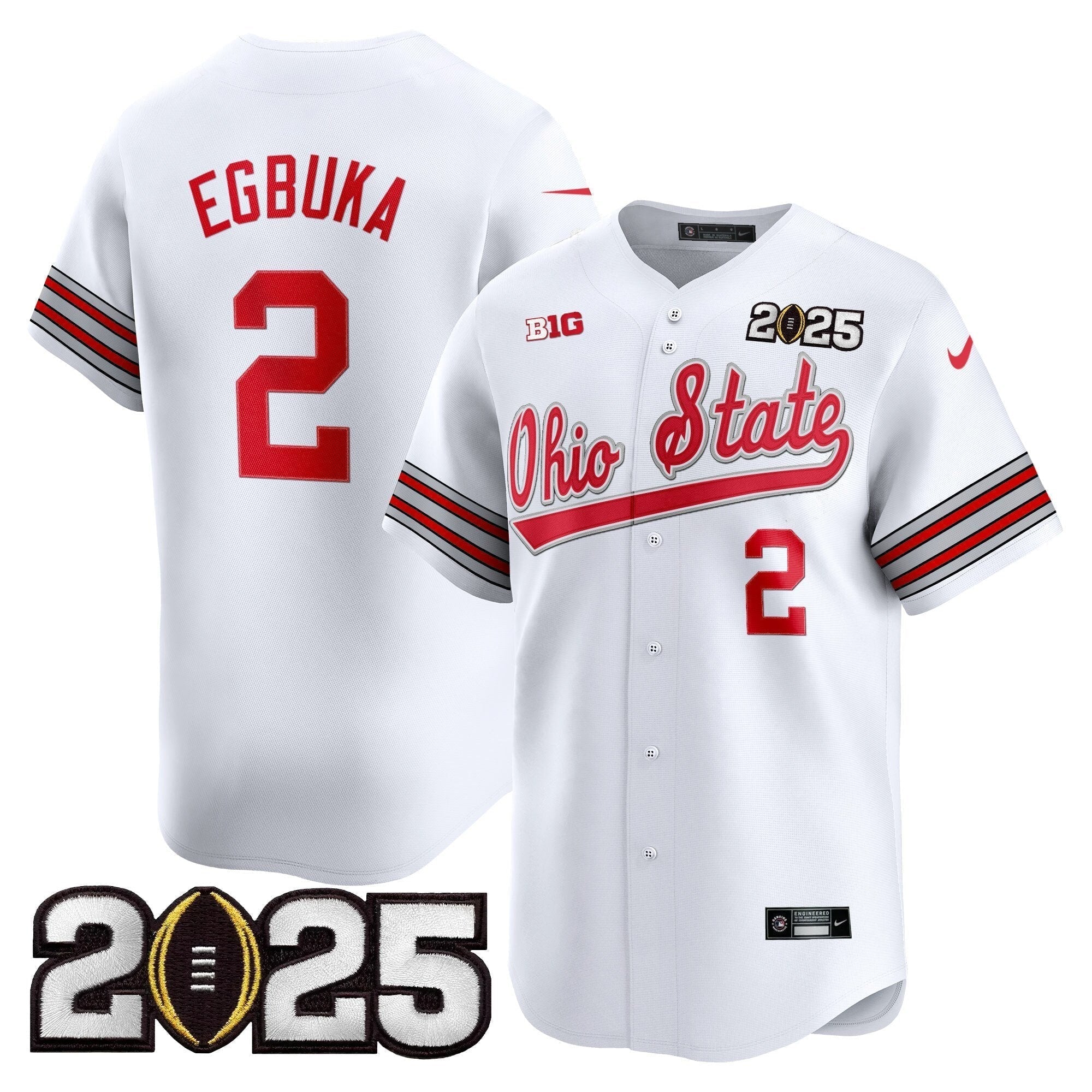 OSU 'Heritage Stripe' 2025 CFP Final Patch Vapor Baseball Jersey V2 - Stitched