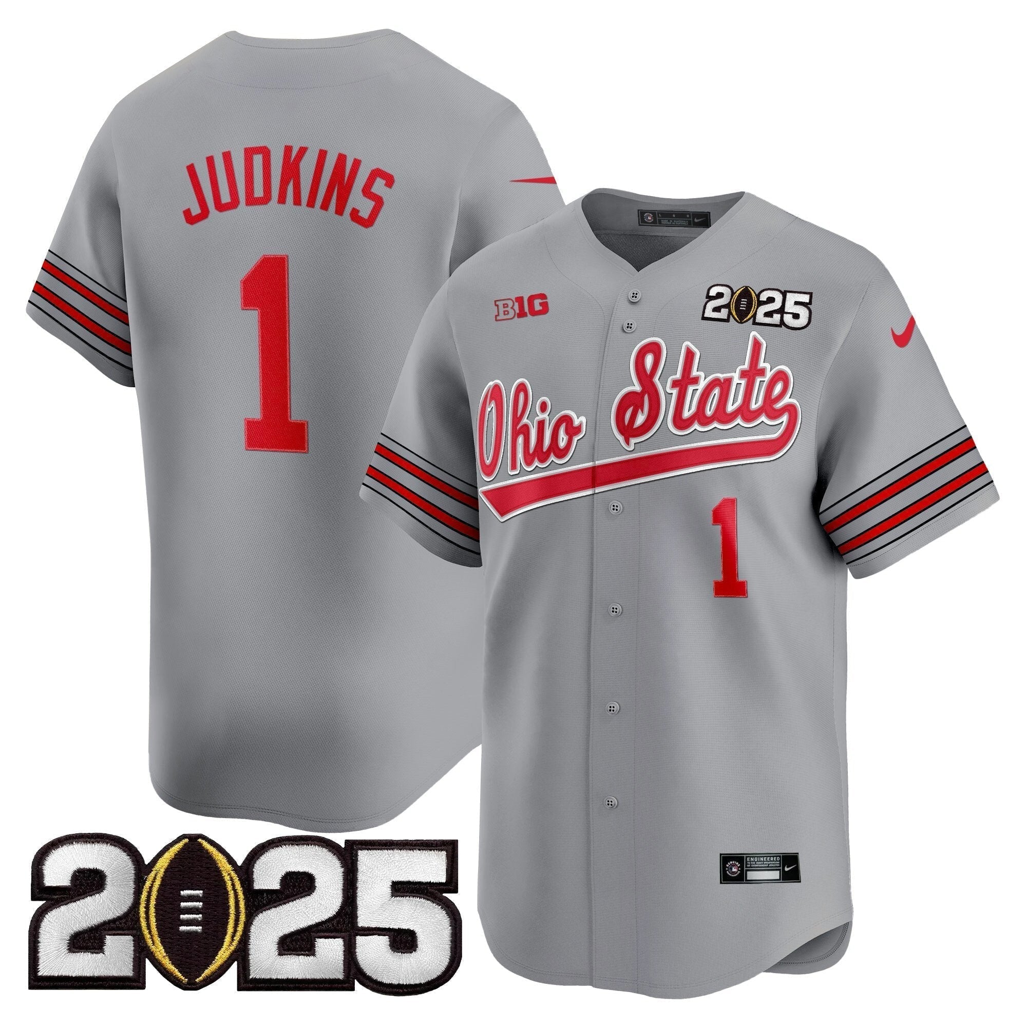OSU 'Heritage Stripe' 2025 CFP Final Patch Vapor Baseball Jersey V2 - Stitched
