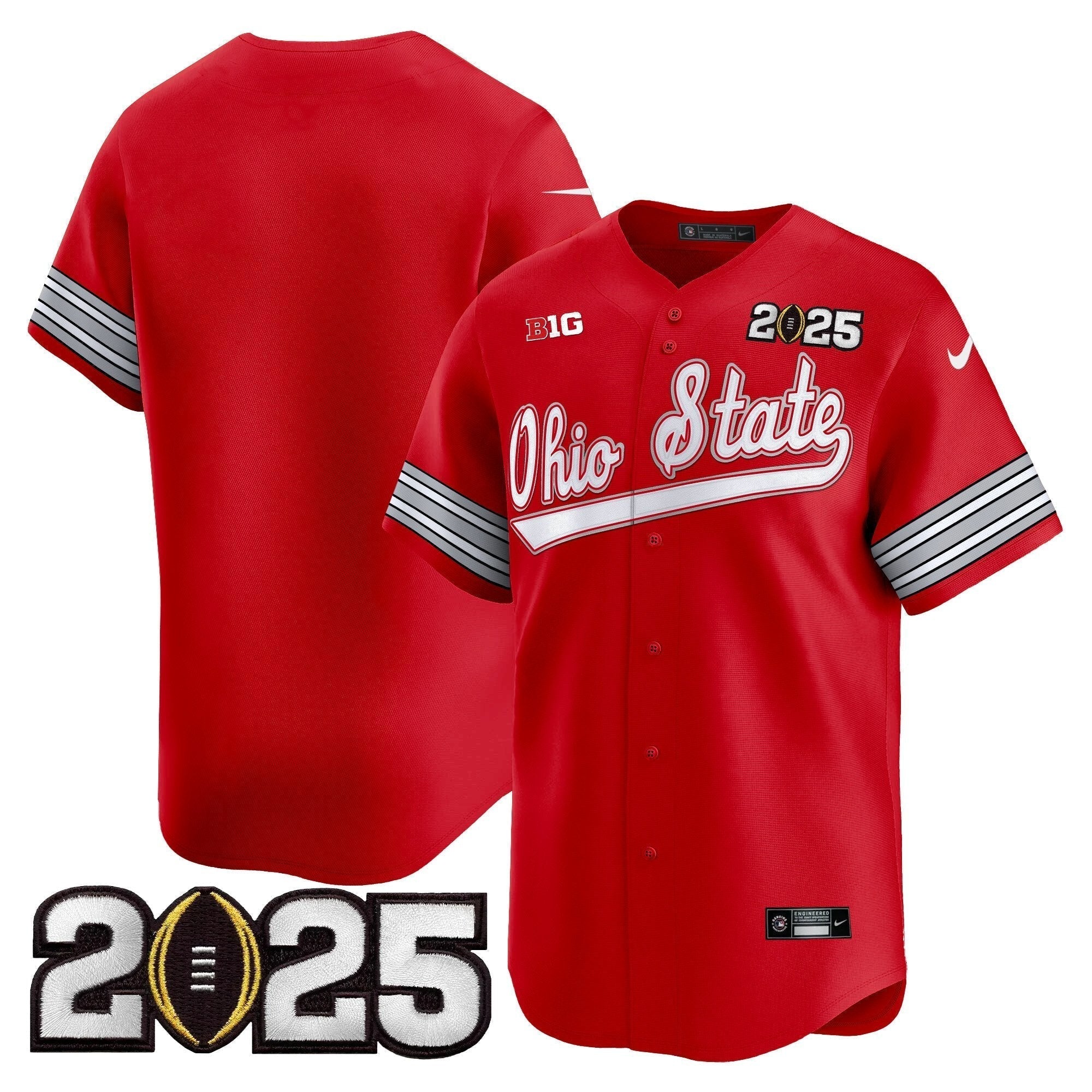 OSU 'Heritage Stripe' 2025 CFP Final Patch Vapor Baseball Jersey V2 - Stitched
