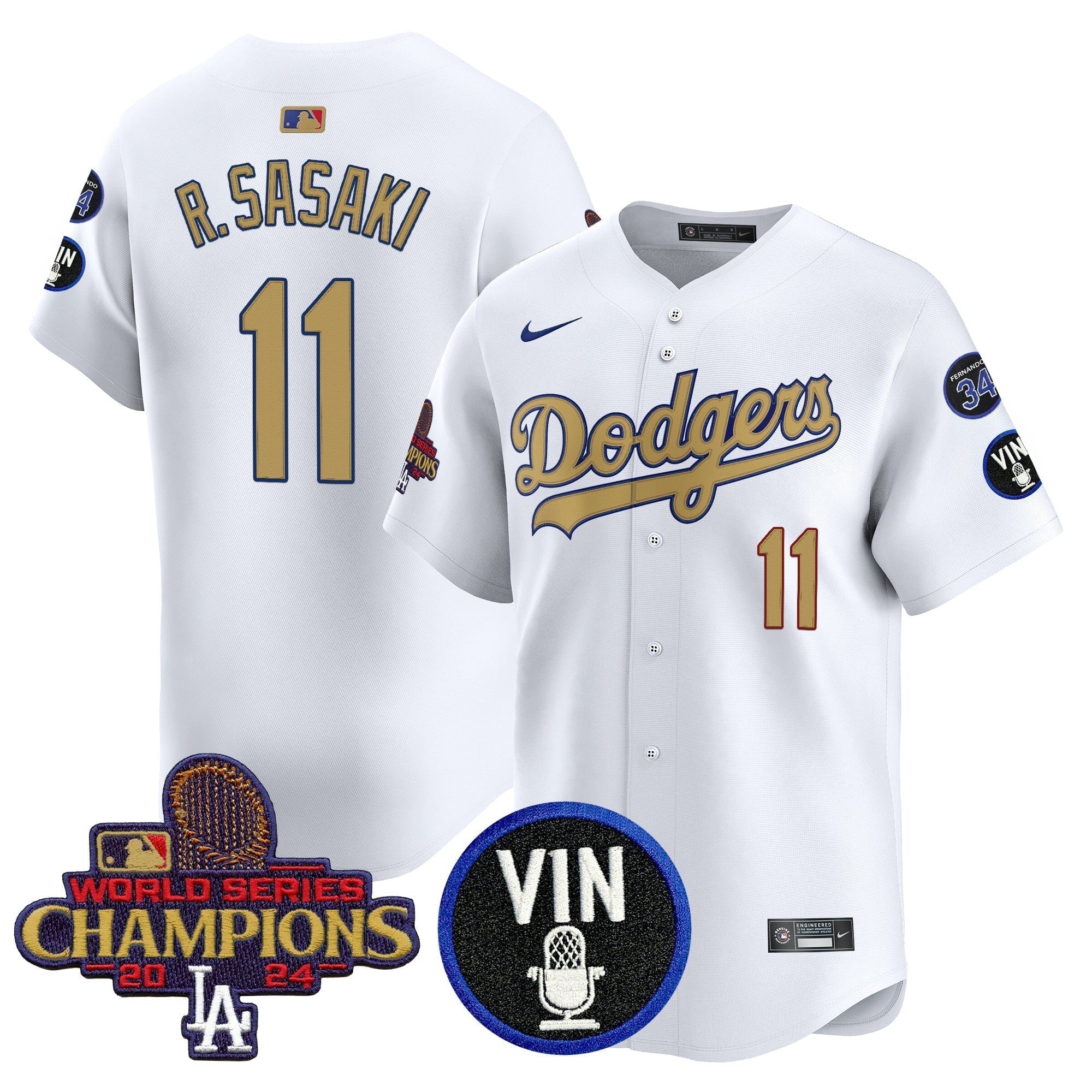 Dodgers 2025 Vin Scully & #34 Fernando Patch Gold Vapor Premier Limited Jersey - Stitched
