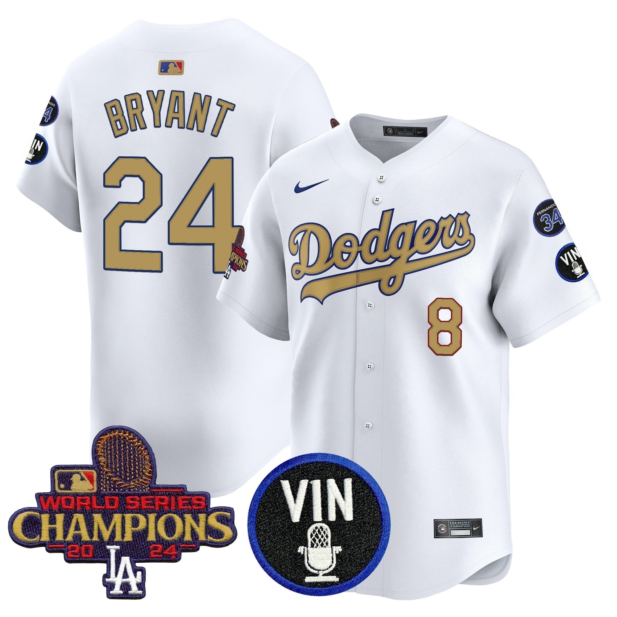 Dodgers 2025 Vin Scully & #34 Fernando Patch Gold Vapor Premier Limited Jersey - Stitched