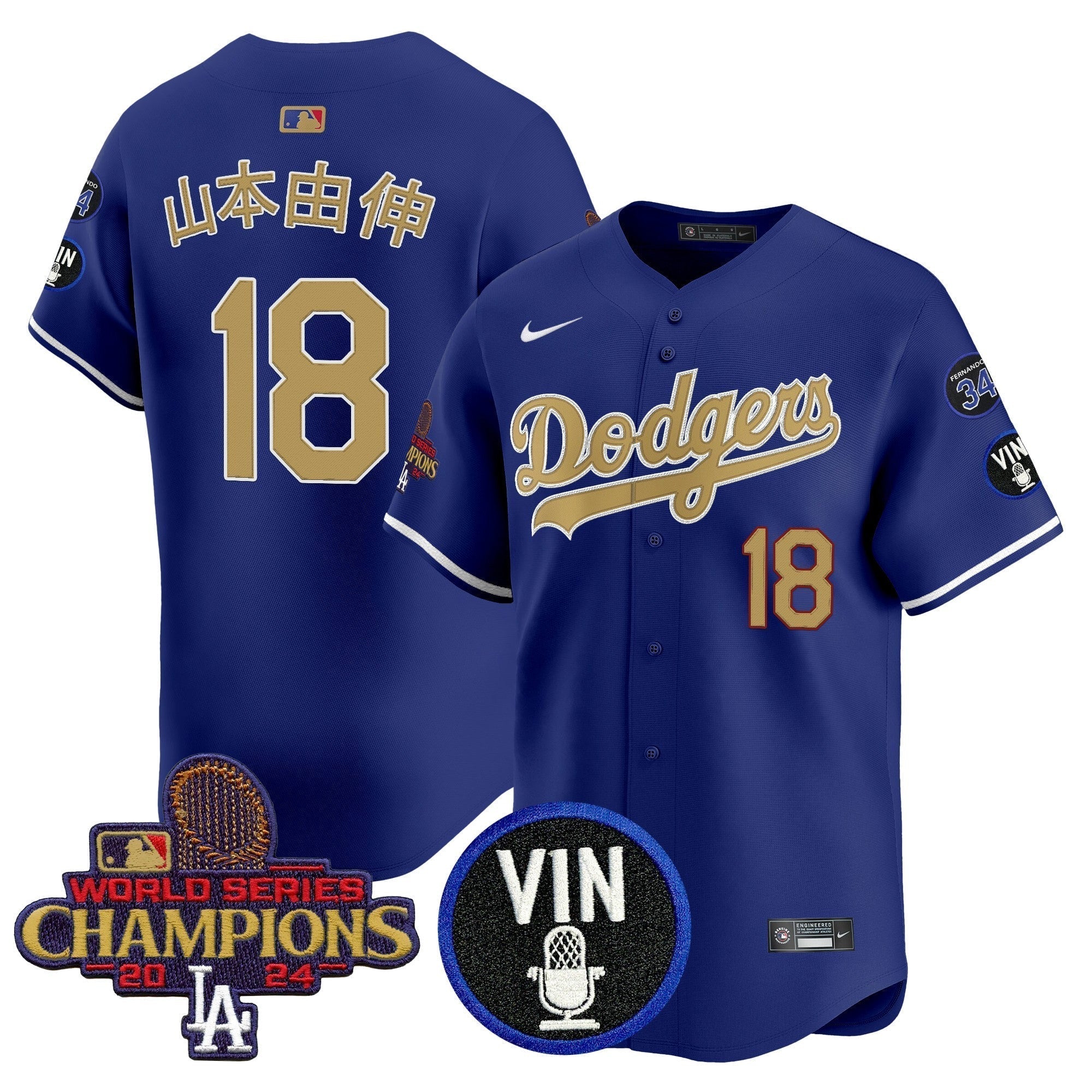 Dodgers 2025 Vin Scully & #34 Fernando Patch Gold Vapor Premier Limited Jersey - Stitched