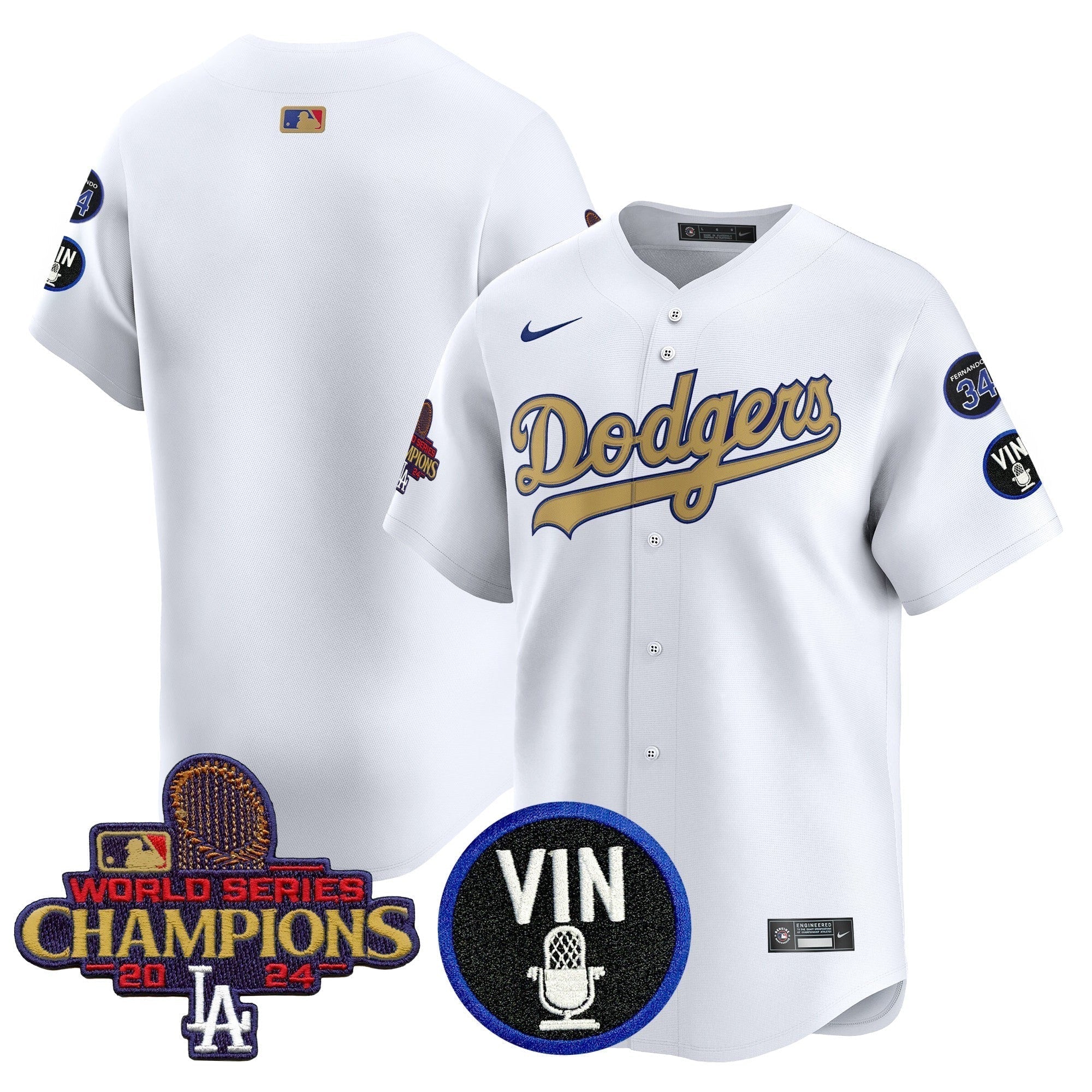 Dodgers 2025 Vin Scully & #34 Fernando Patch Gold Vapor Premier Limited Jersey - Stitched