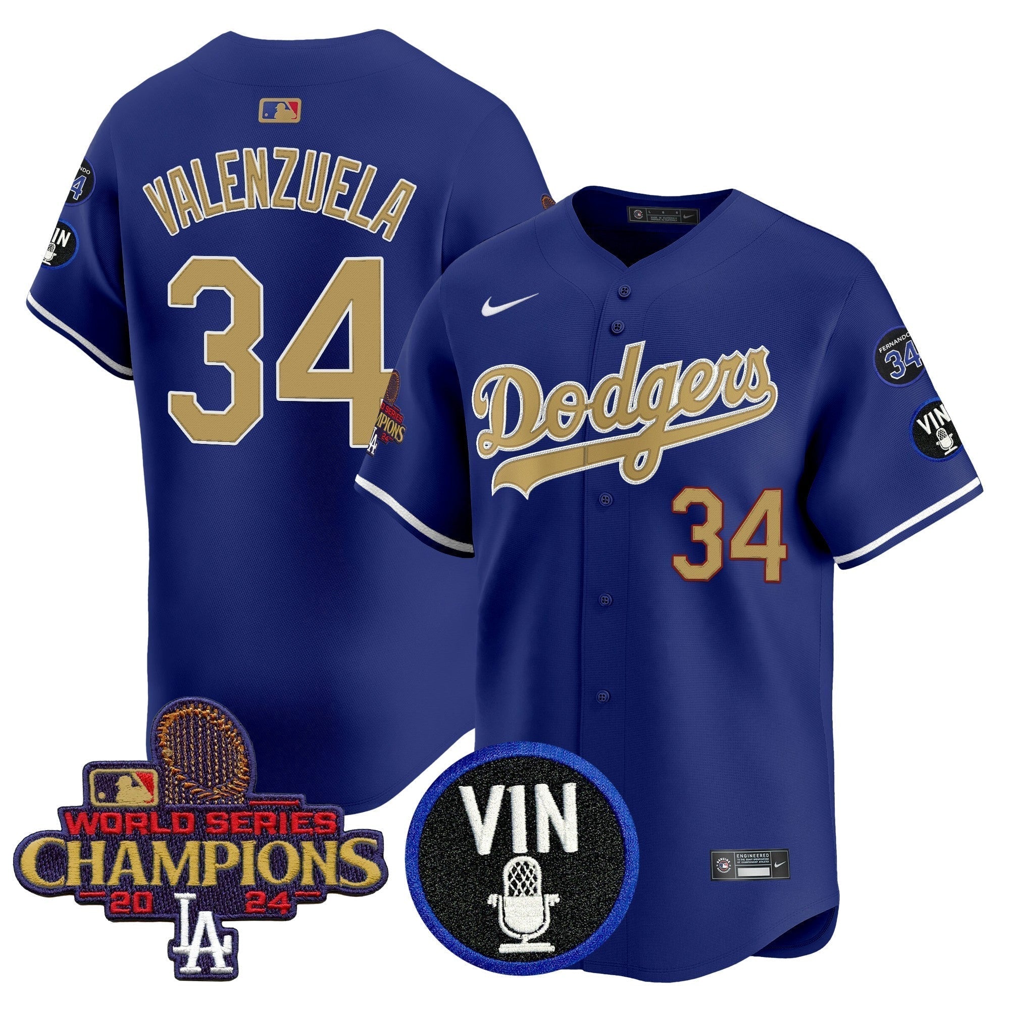 Dodgers 2025 Vin Scully & #34 Fernando Patch Gold Vapor Premier Limited Jersey - Stitched