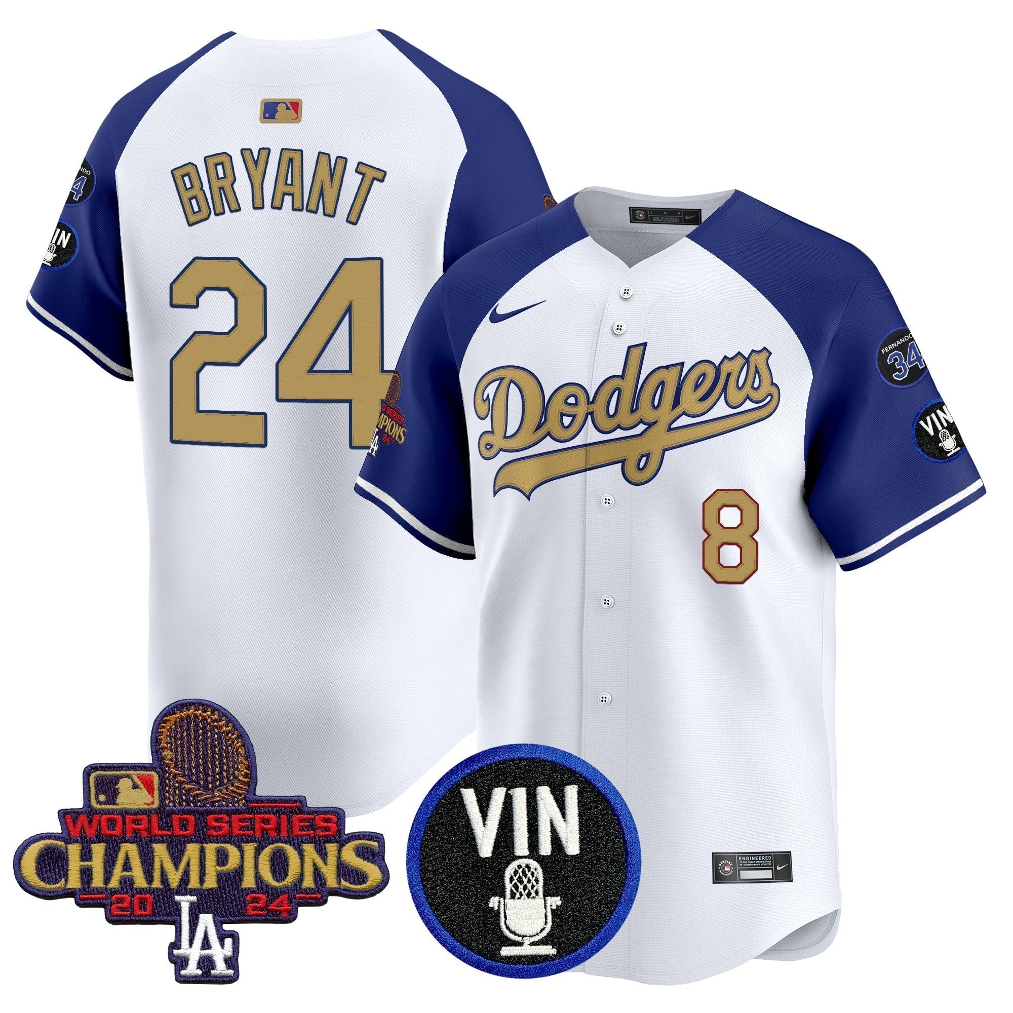 Dodgers 2025 Vin Scully & #34 Fernando Patch Gold Vapor Premier Limited Jersey - Stitched