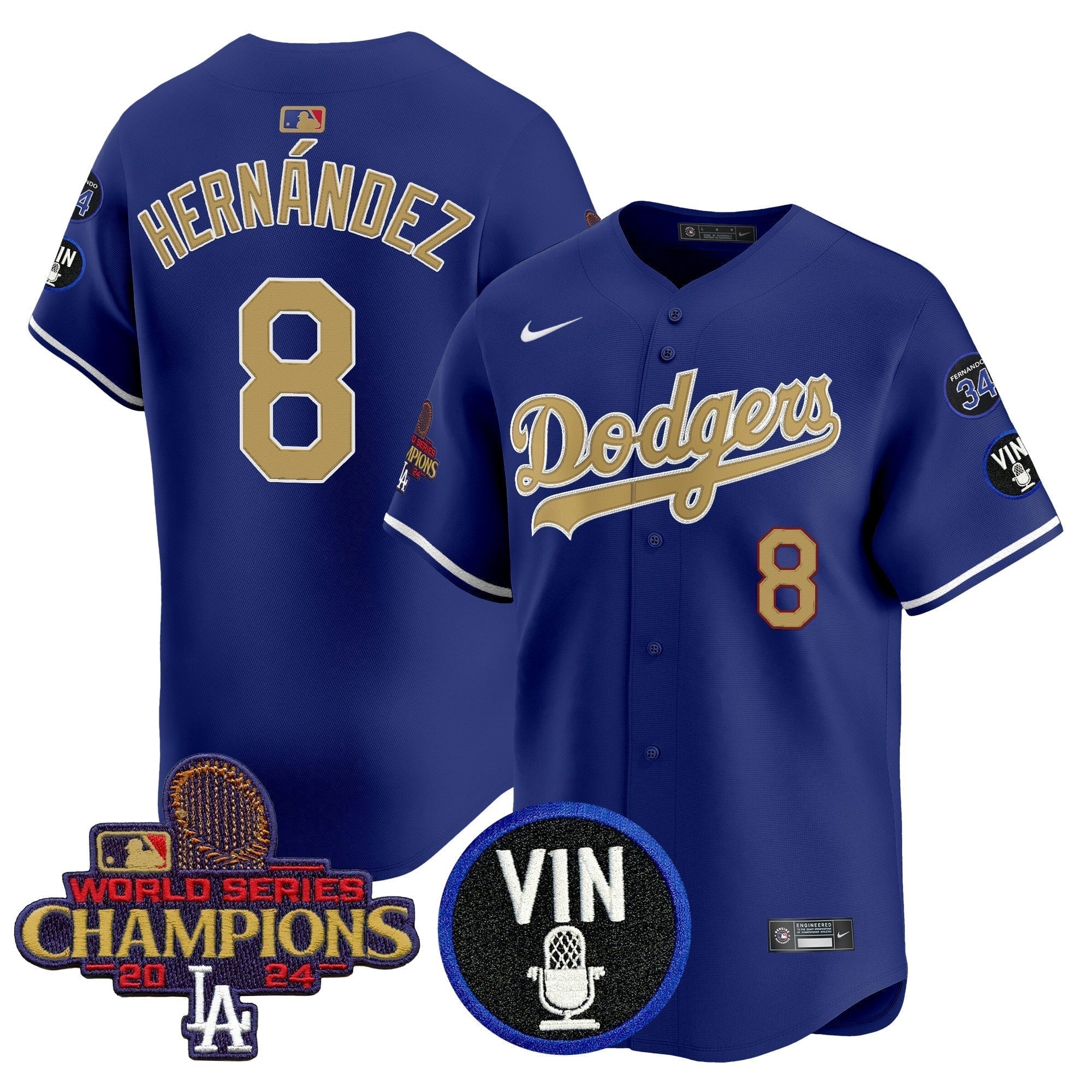 Dodgers 2025 Vin Scully & #34 Fernando Patch Gold Vapor Premier Limited Jersey - Stitched