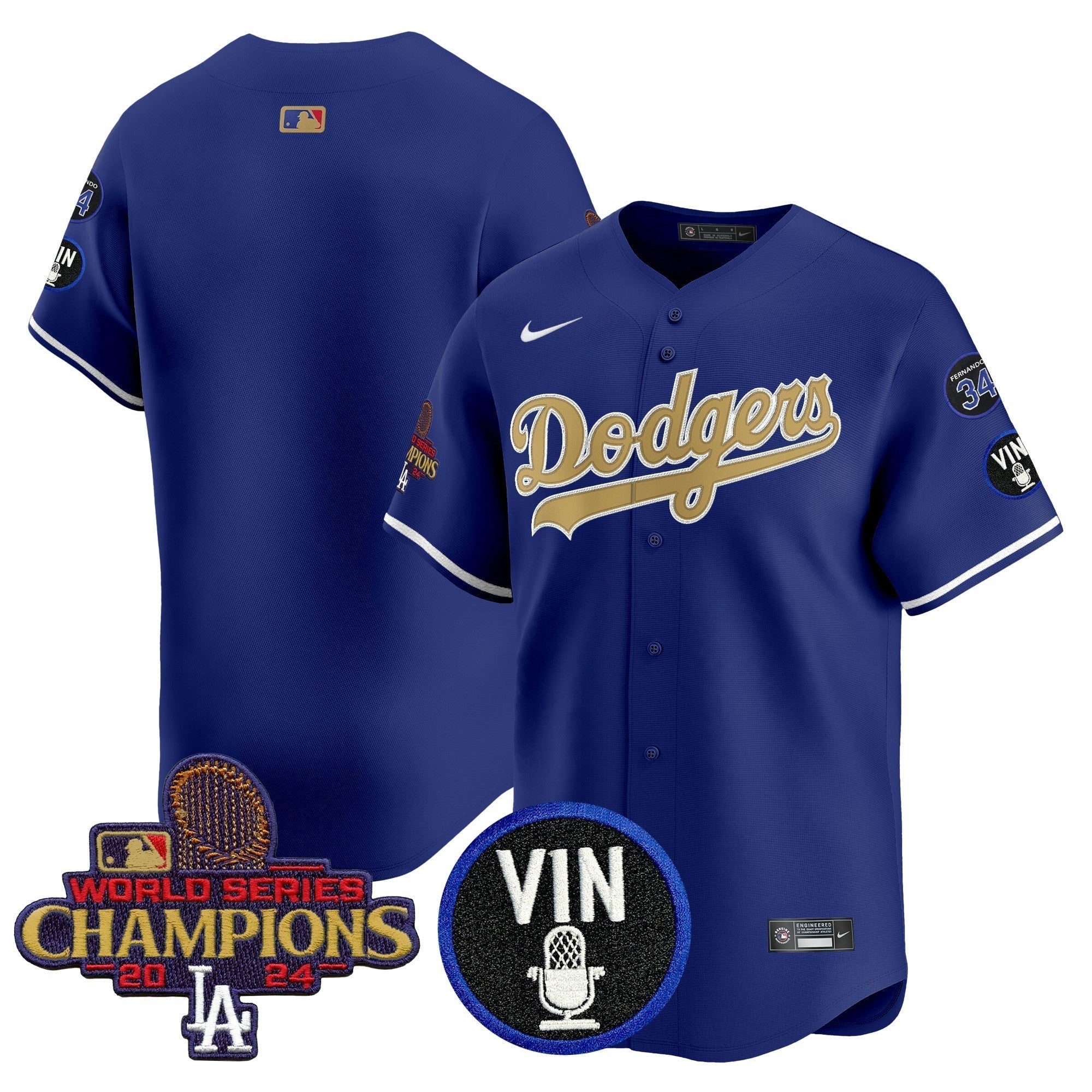 Dodgers 2025 Vin Scully & #34 Fernando Patch Gold Vapor Premier Limited Jersey - Stitched