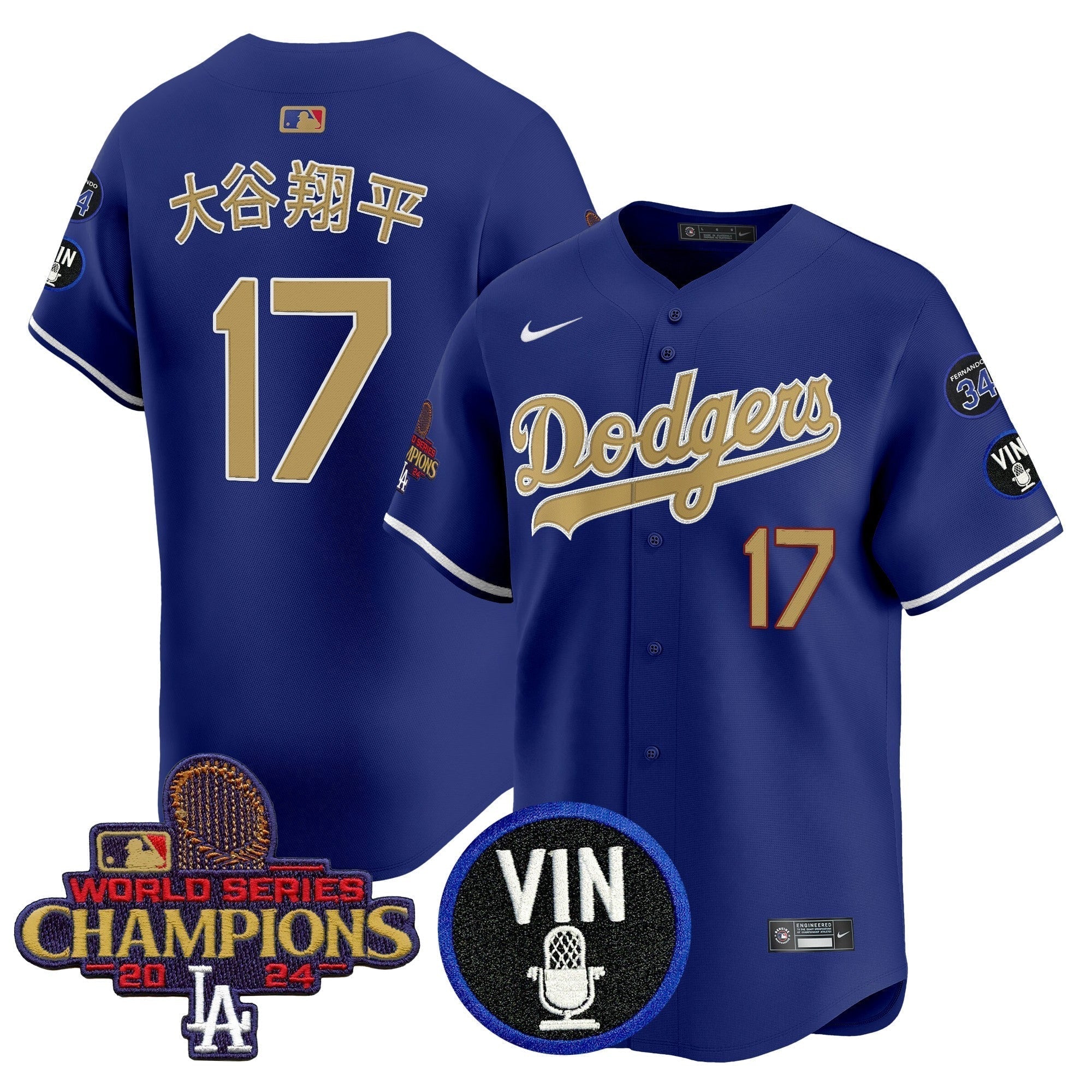 Dodgers 2025 Vin Scully & #34 Fernando Patch Gold Vapor Premier Limited Jersey - Stitched