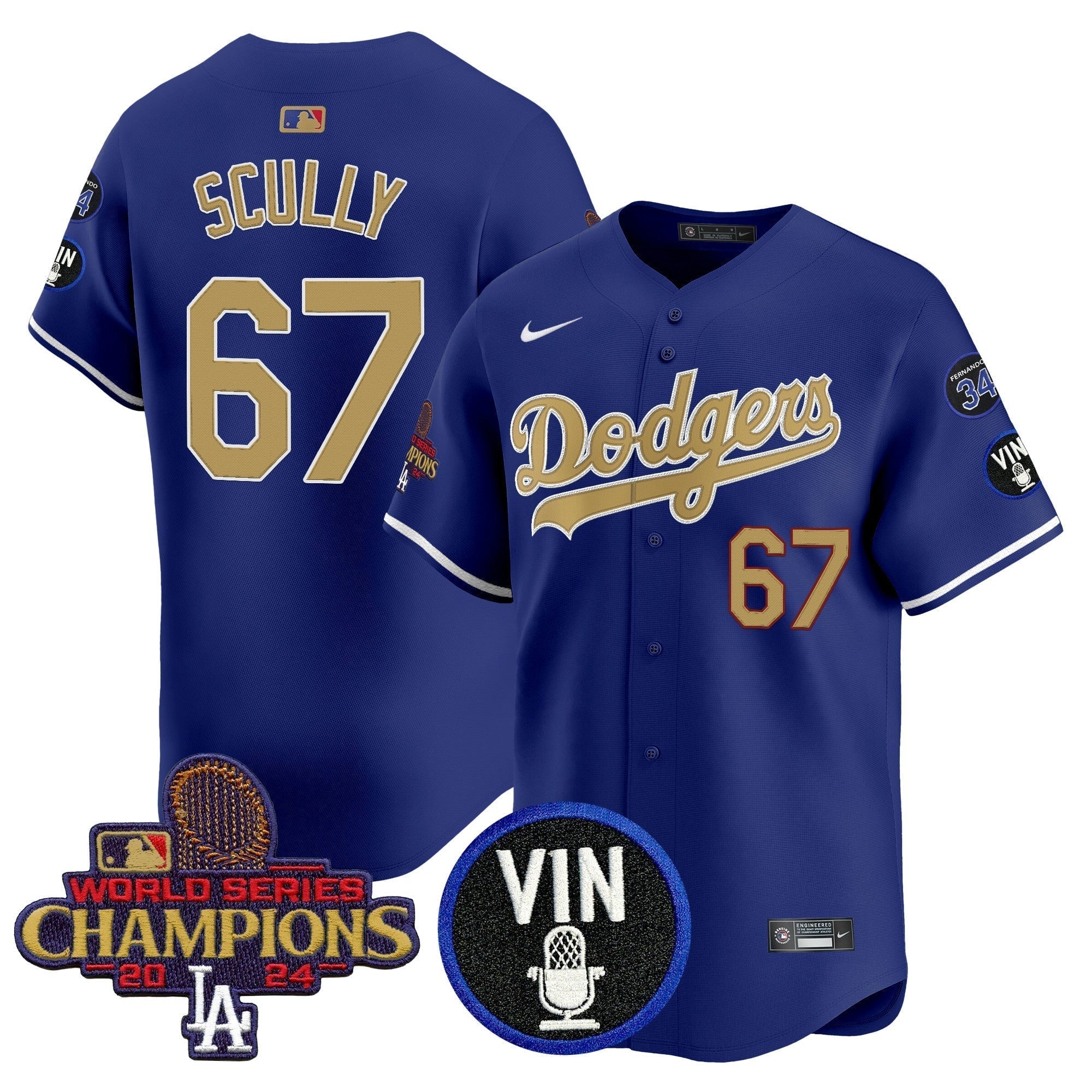 Dodgers 2025 Vin Scully & #34 Fernando Patch Gold Vapor Premier Limited Jersey - Stitched