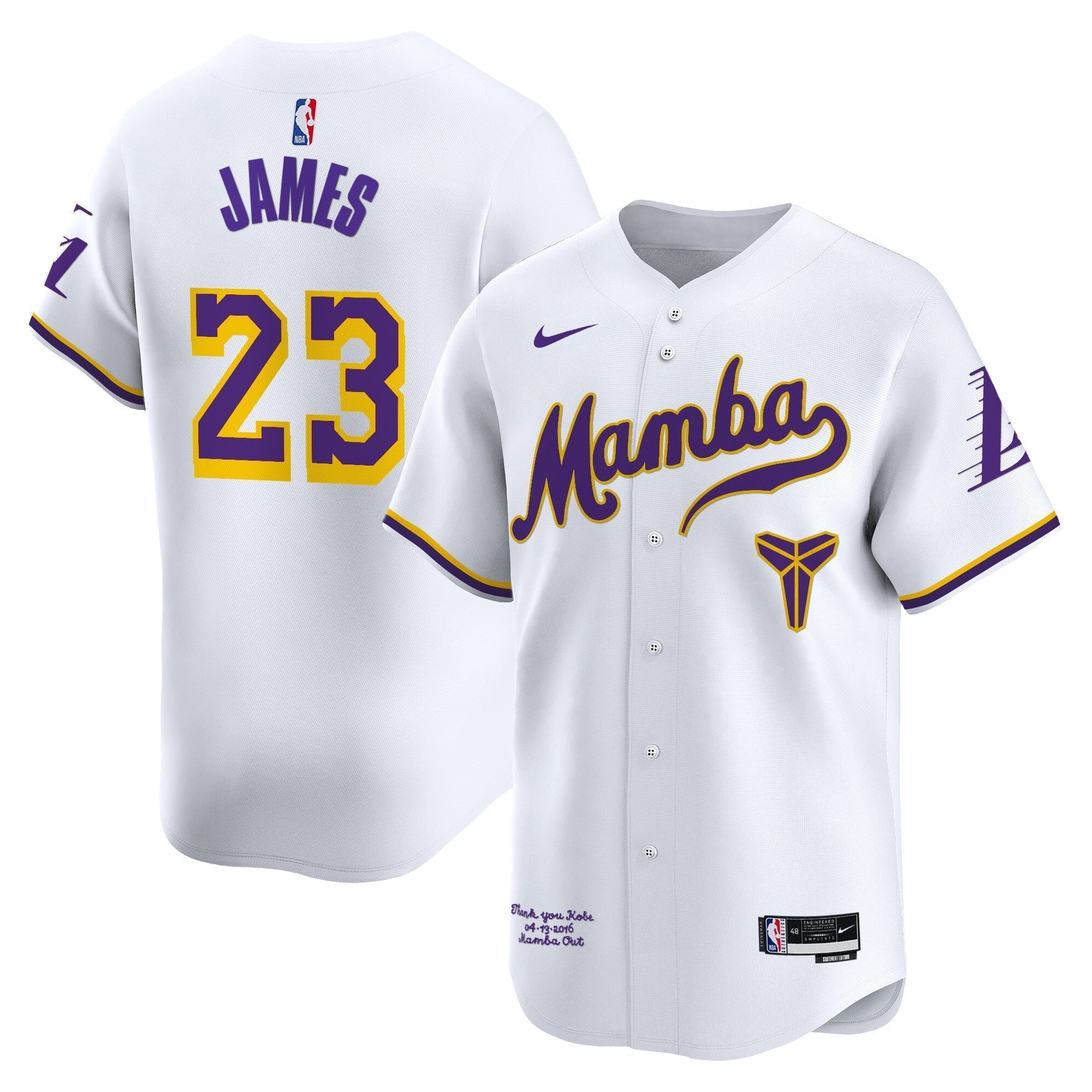 LAL Kobe Bryant Mamba Vapor Baseball Jersey - Stitched