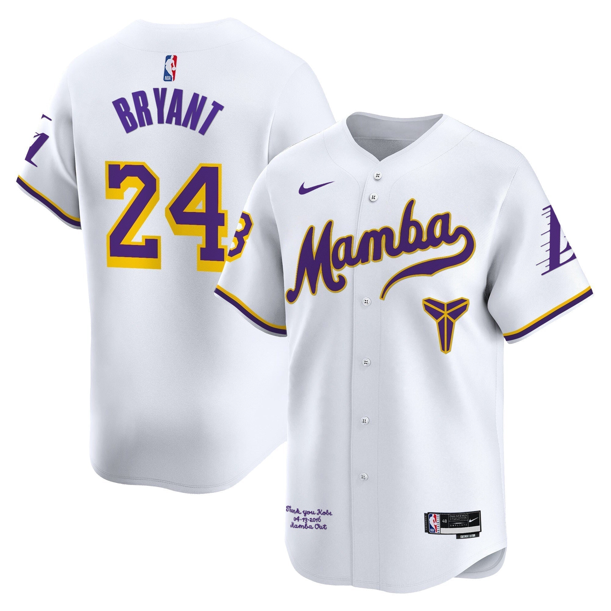 LAL Kobe Bryant Mamba Vapor Baseball Jersey - Stitched